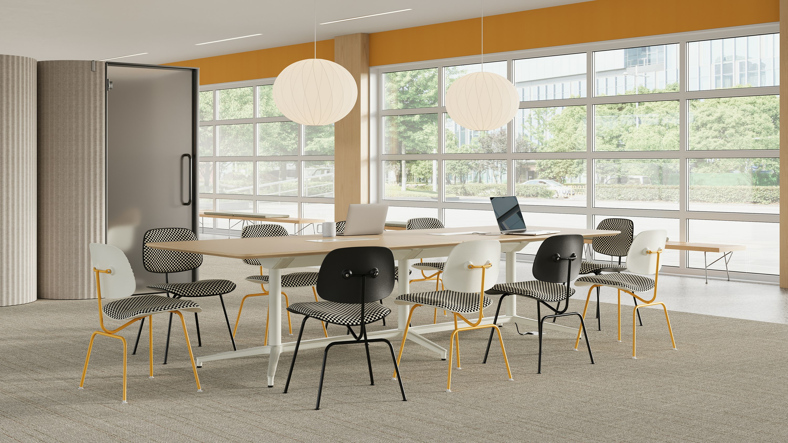 Eames EC-127 around Headway conference table with Bay work pod in back