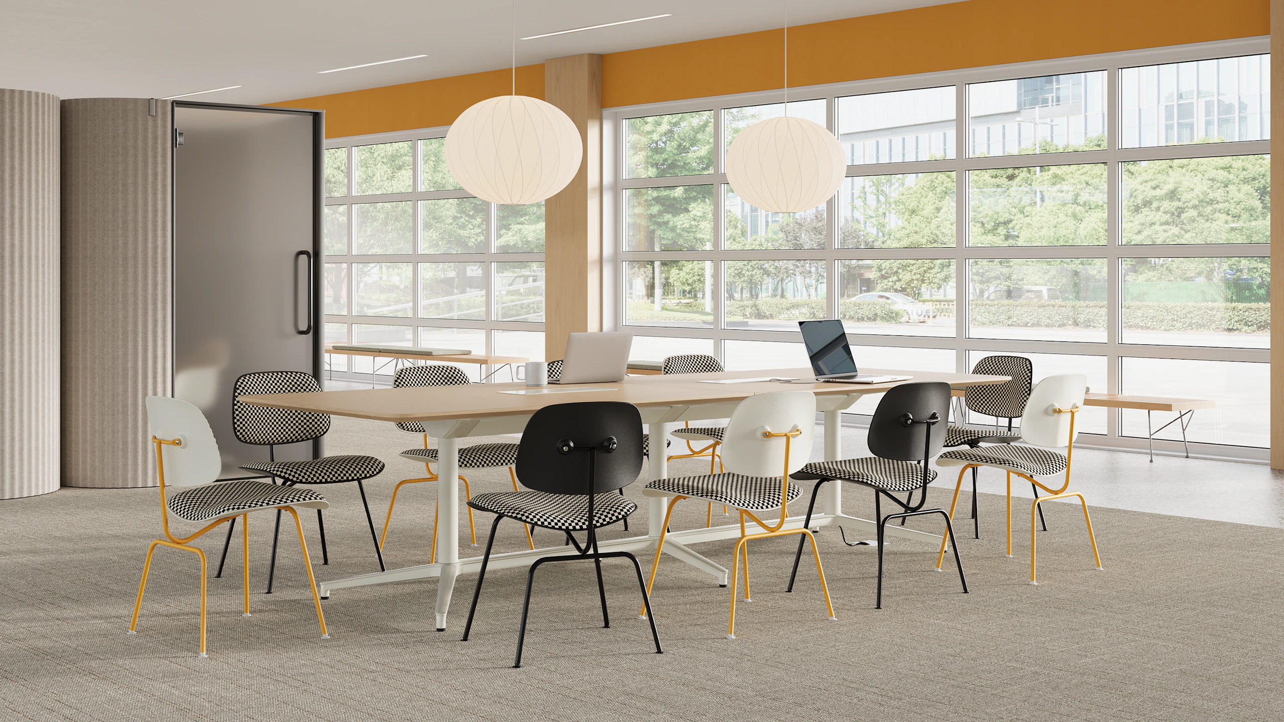 Eames EC-127 around Headway conference table with Bay work pod in back