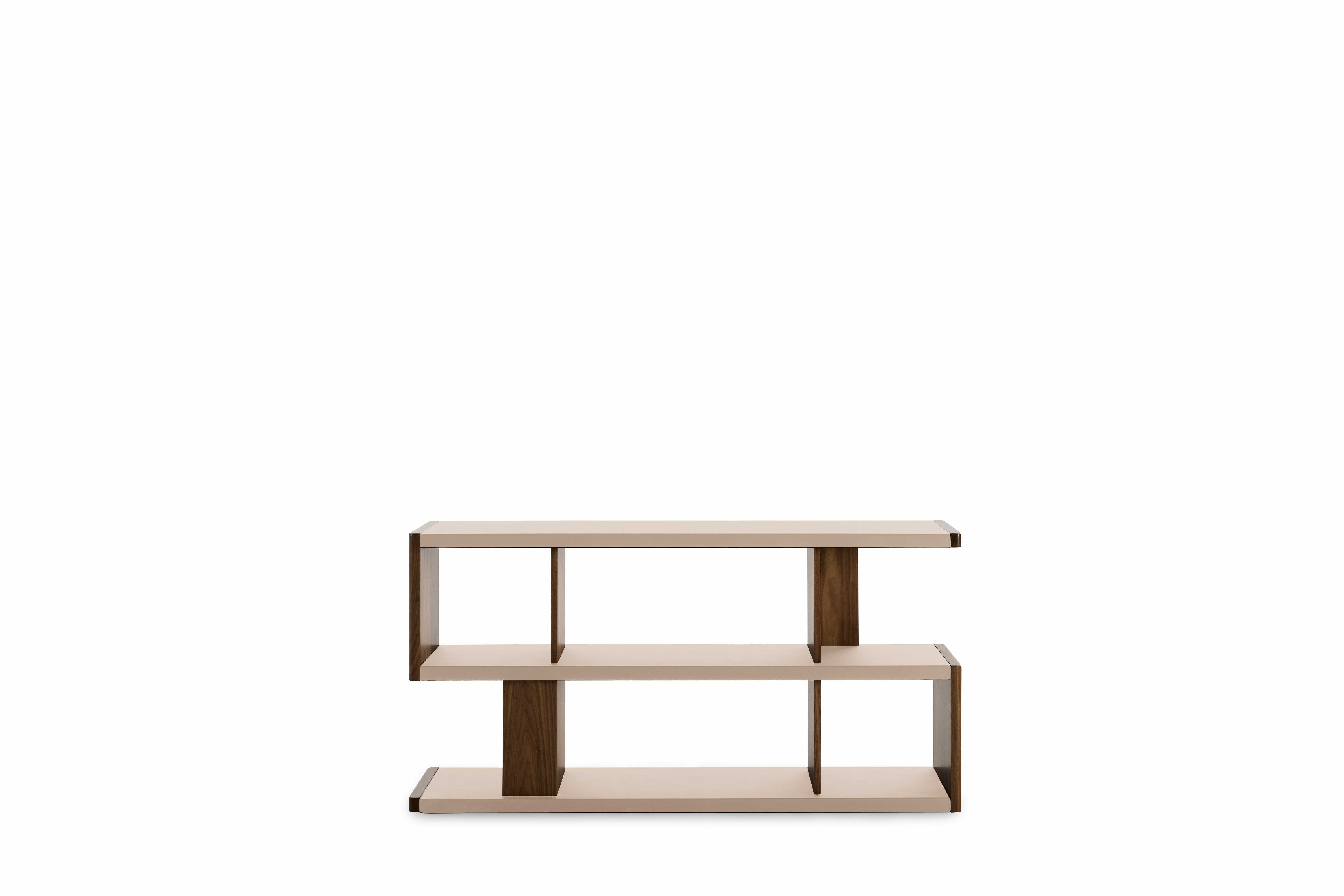 New Canaan Low Bookshelf - Walnut, Bristol Leather, Champagne