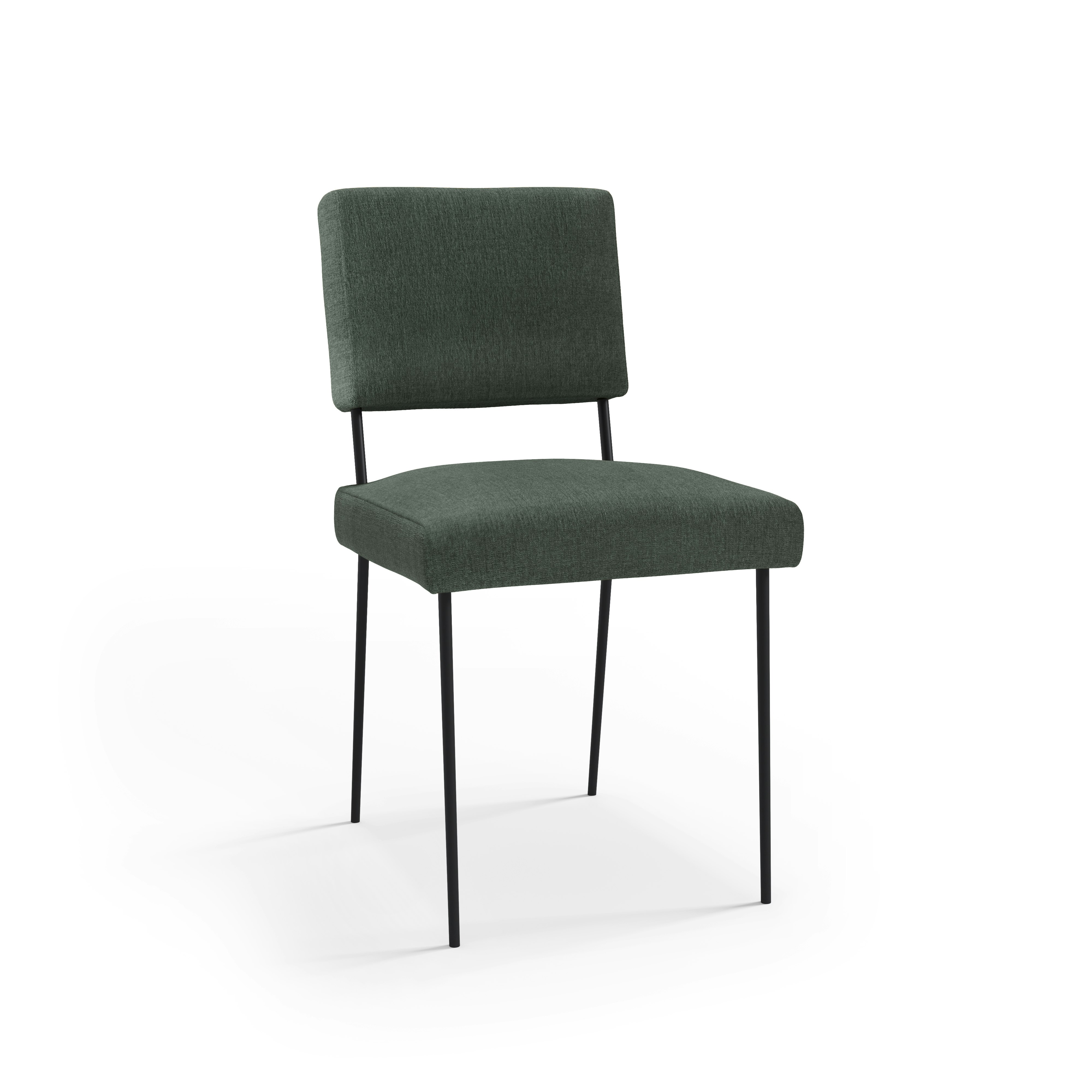 An M-Chair in Belsuede: Dark Green with black legs viewed from an angle.