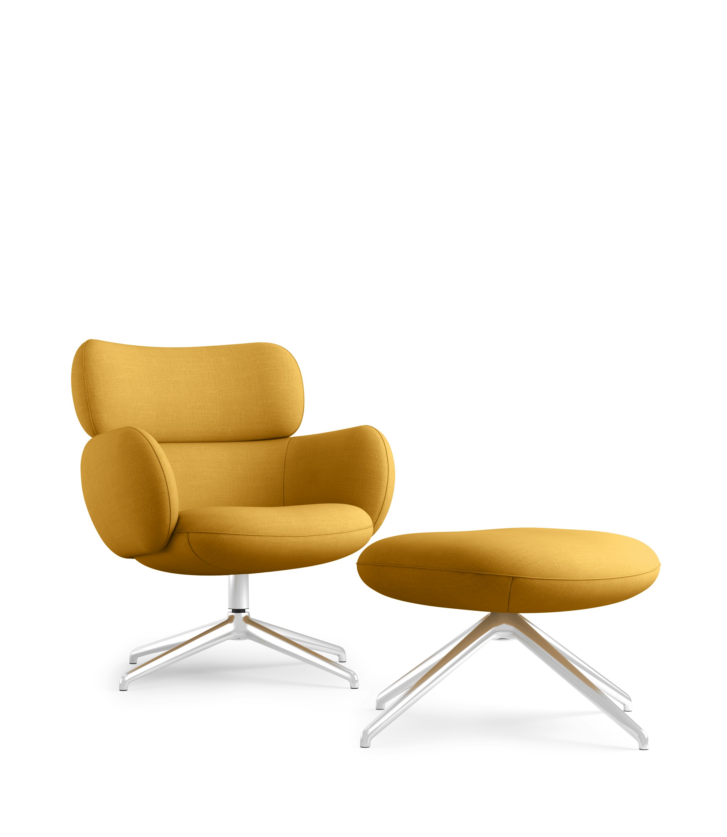 Blis Swivel Chair and Ottoman - Chrome, Crypton Robusta, Canary