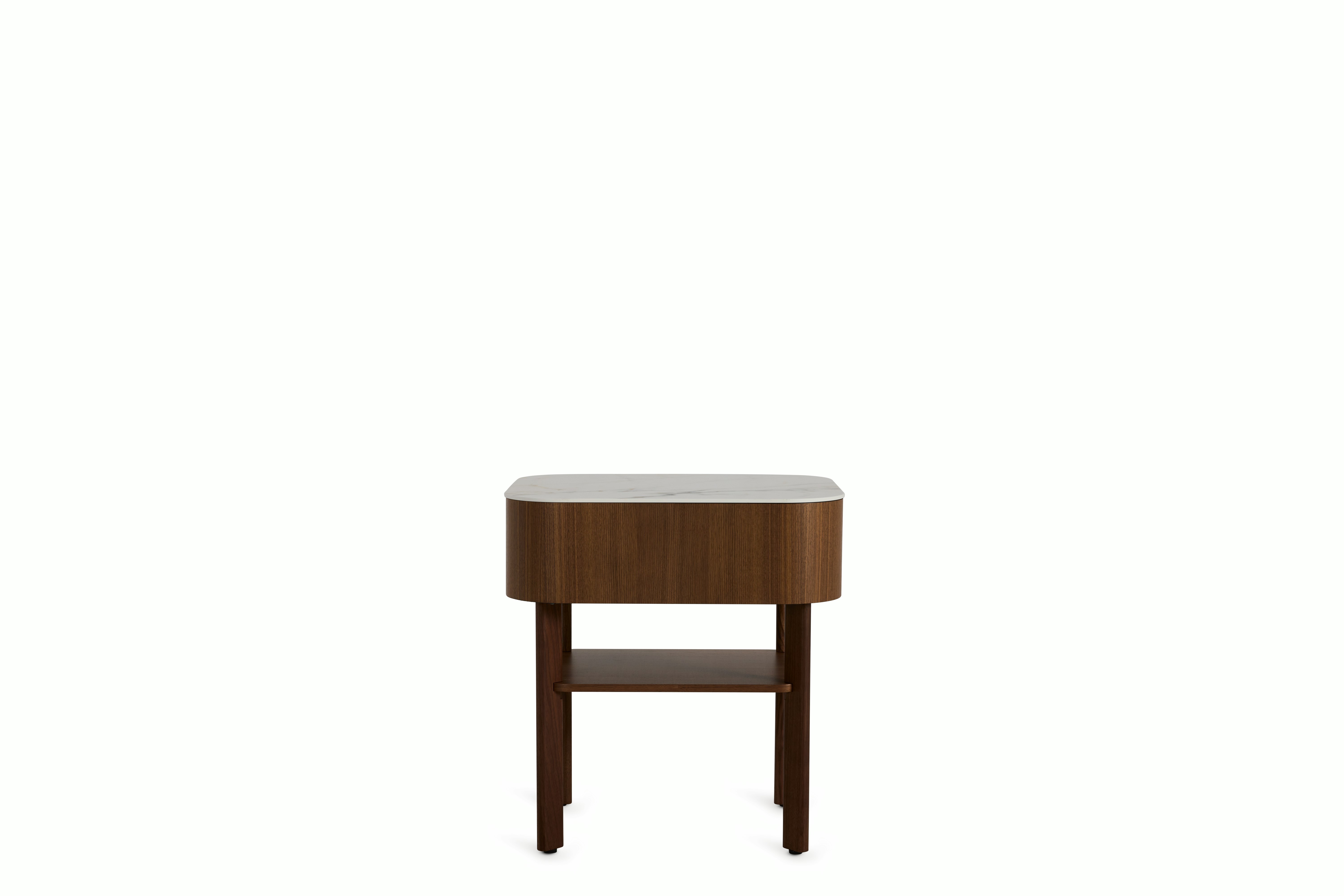 Parabole Nightstand - walnut,  white marble
