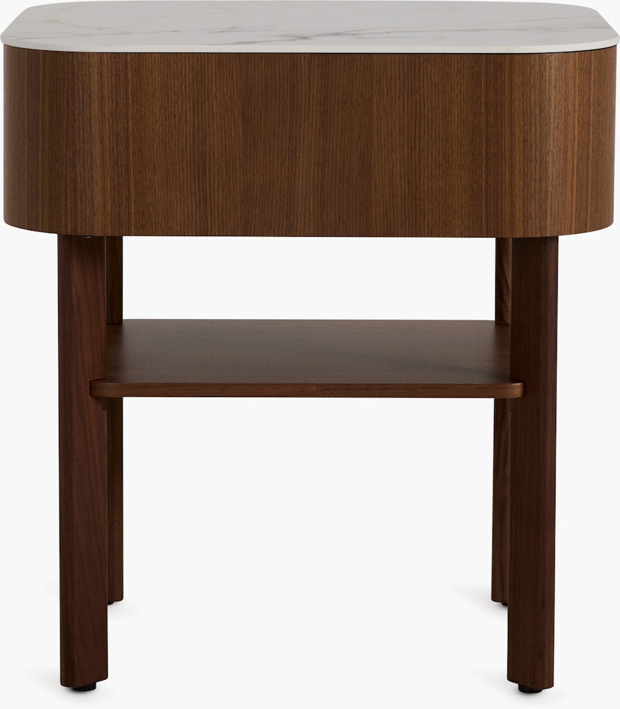 Parabole Nightstand - walnut,  white marble
