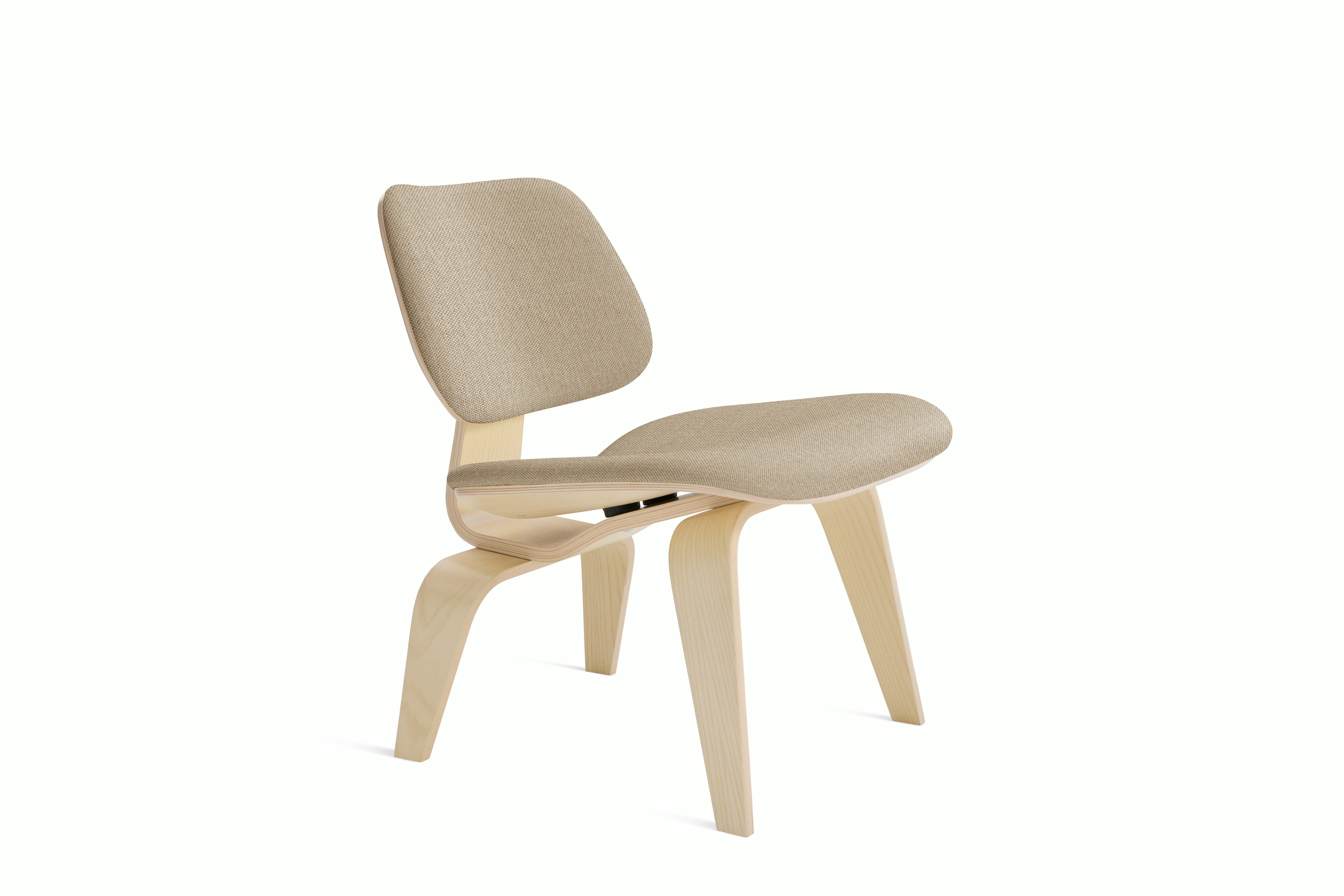 Eames Molded Plywood Lounge Chair Wood Base (LCW) - Upholstered,  White Ash,  Mode - Basket