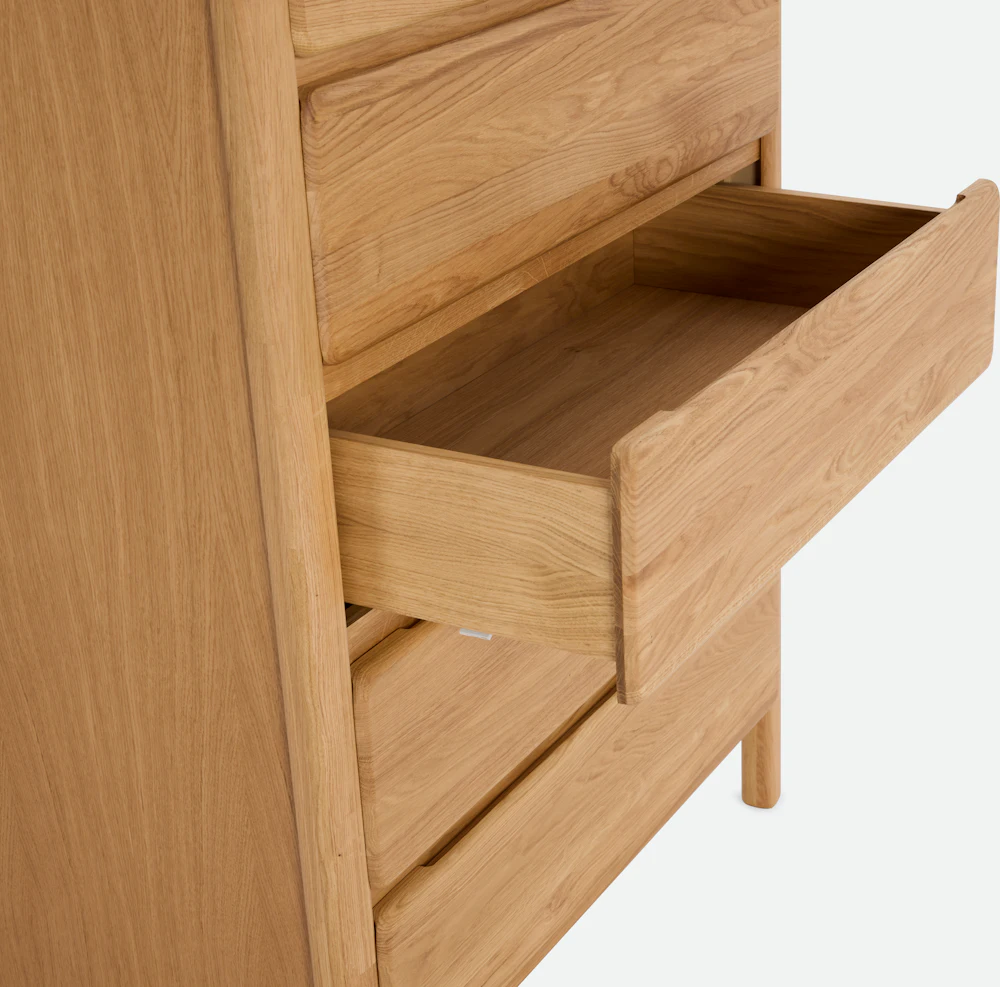 Wood dresser with two drawers pulled open