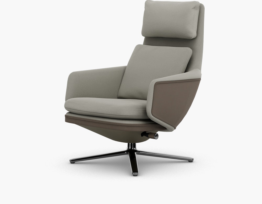 Grand Relax Lounge Chair - Hola, Pearl, Back Uph, Leather Forte, Sand, Polished Aluminum