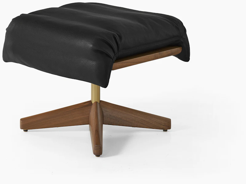 Ramus Ottoman - Comfort Leather, Black, Walnut, Satin Brass