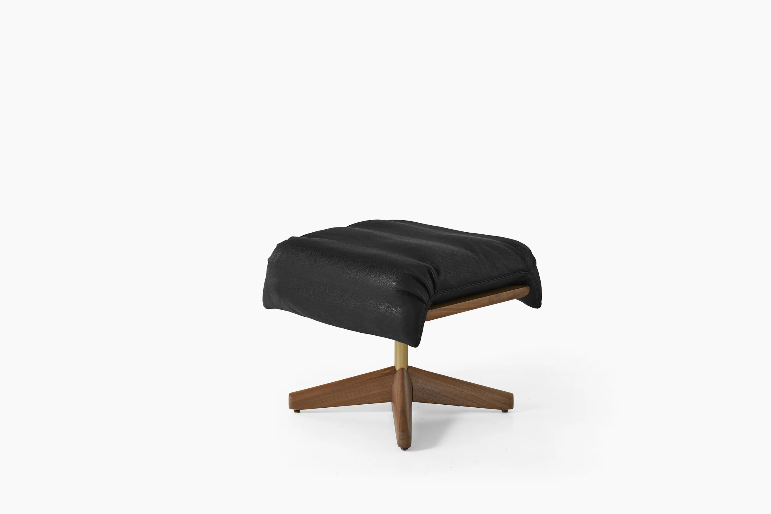 Ramus Ottoman - Comfort Leather, Black, Walnut, Satin Brass