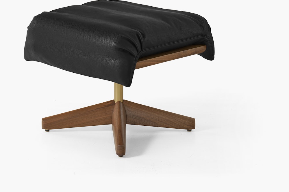Ramus Ottoman - Comfort Leather,  Black,  Walnut,  Satin Brass