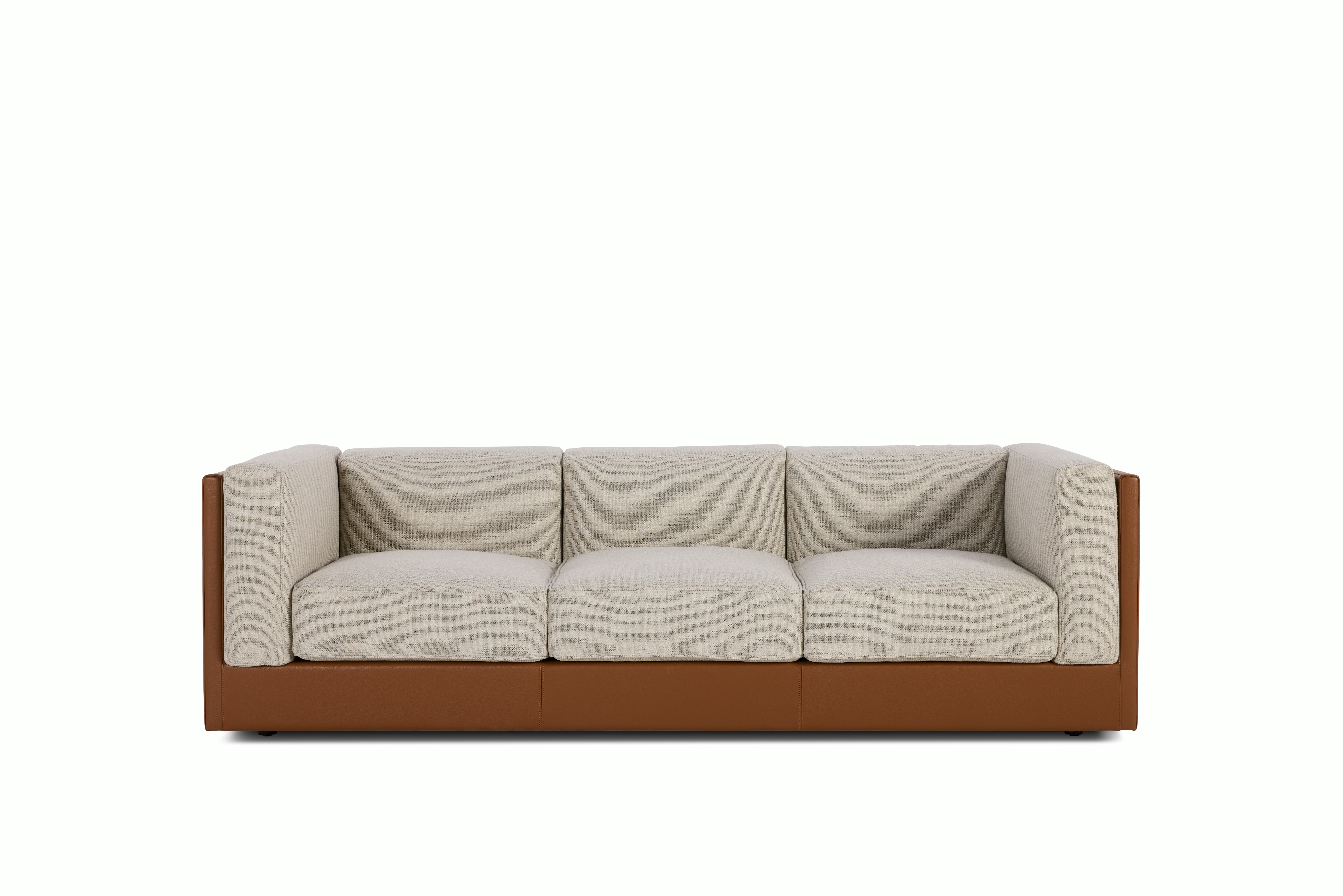 Symme Sofa - Three Seater,  Leather Frame,  Prone Leather,  Ledge,  Pebble Weave,  Buff