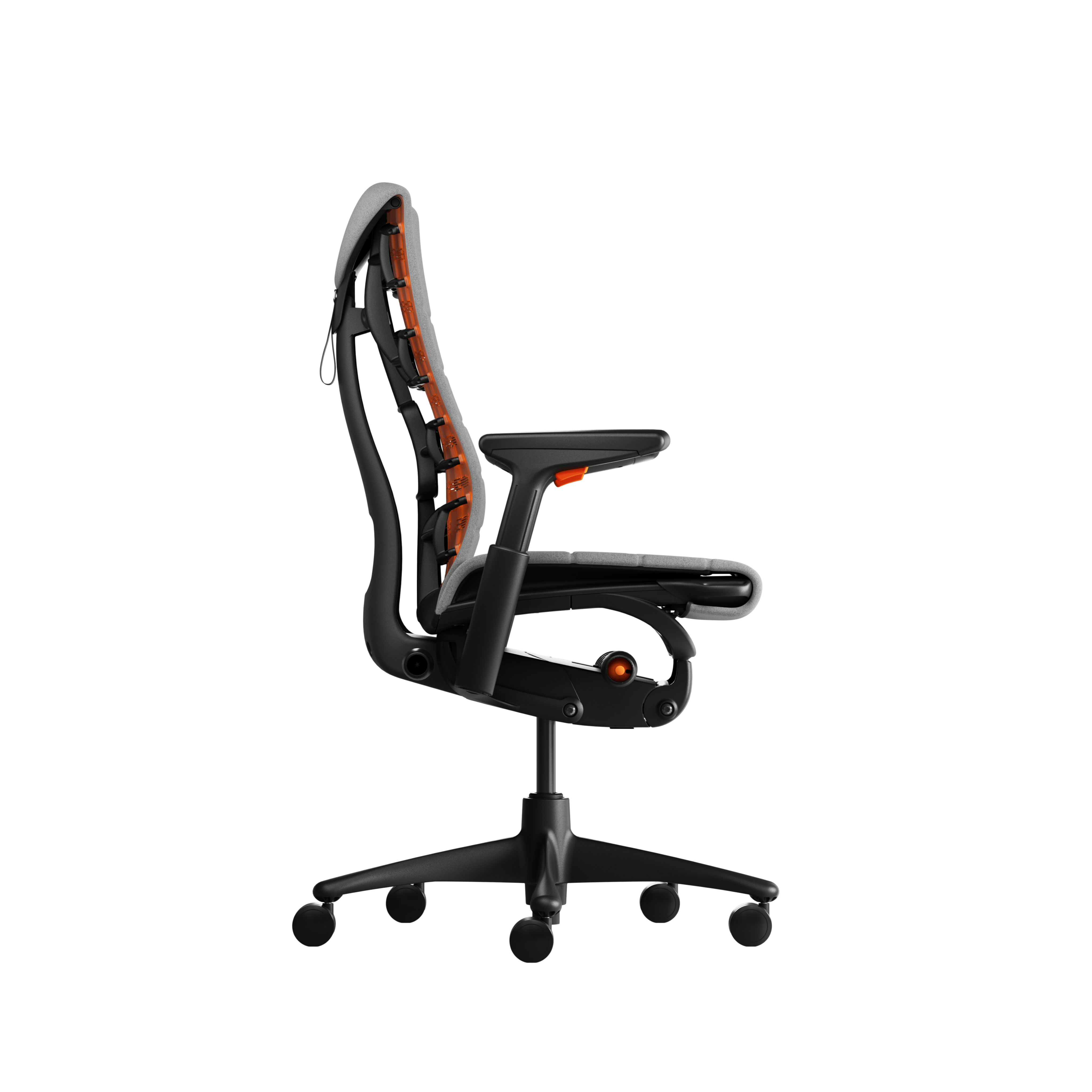Embody Gaming Chair in Graphite, Dark Mineral and Ignite viewed from the side