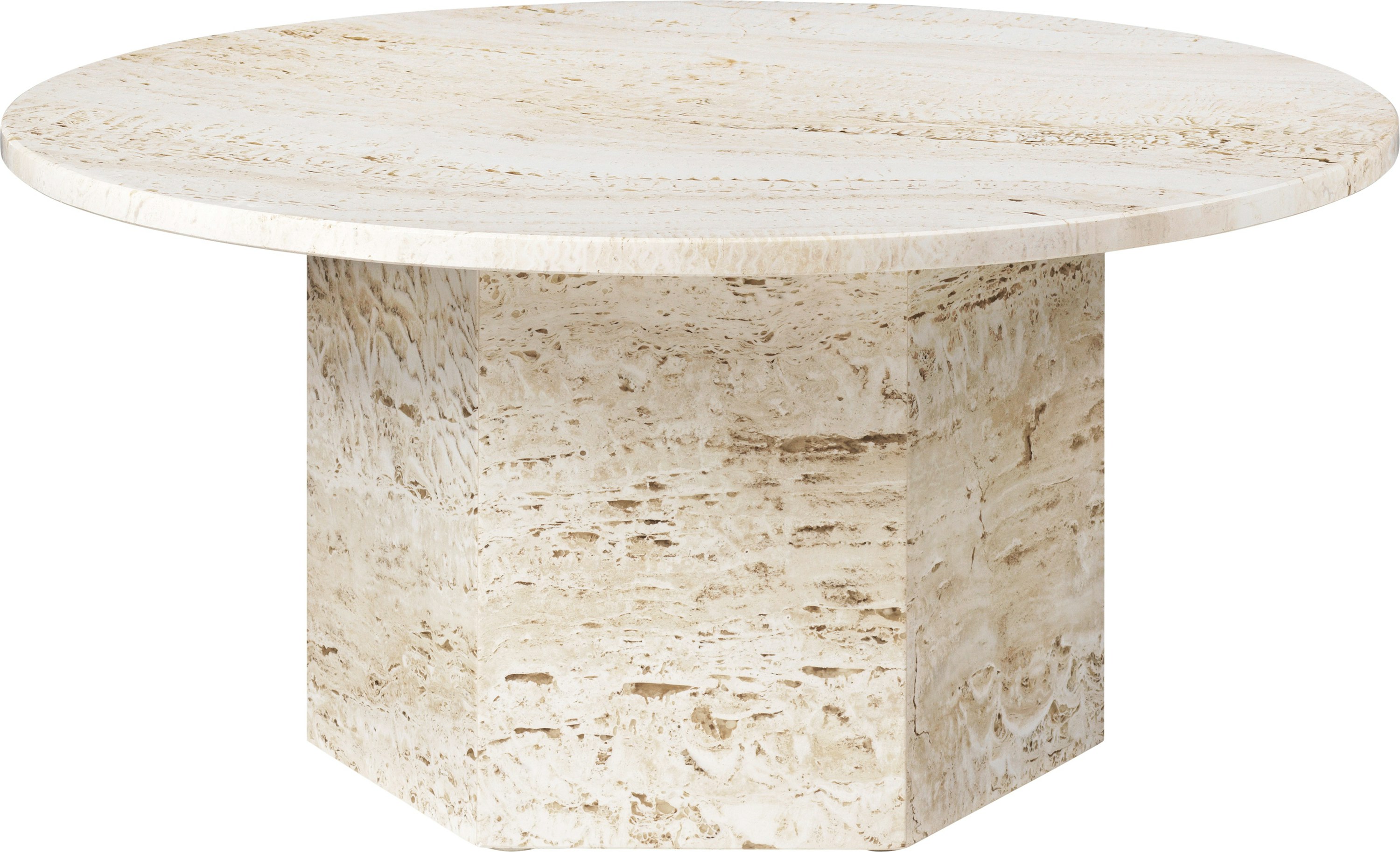 A Epic Coffee Table in Travertine, Neutral White viewed from the front.