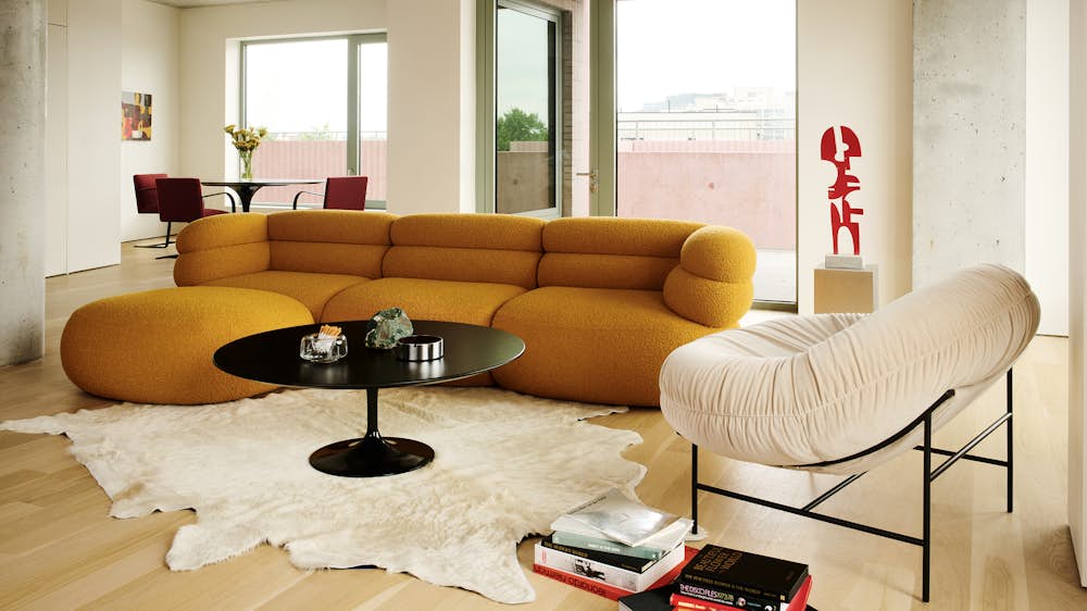 Biboni Sectional Saarinen Coffee Table and Bun Lounge Chair