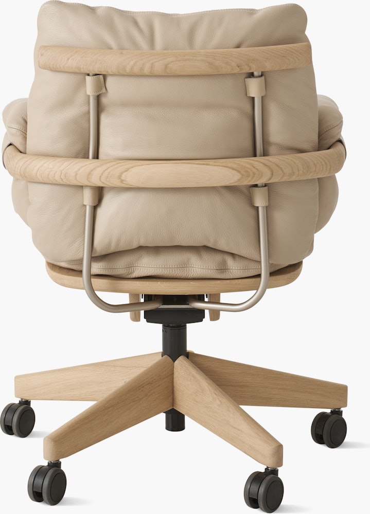 Ramus Chair - Low Back,  Comfort Leather,  Grey Beige,  Oak,  Satin Brass,  Hard Floor Caster
