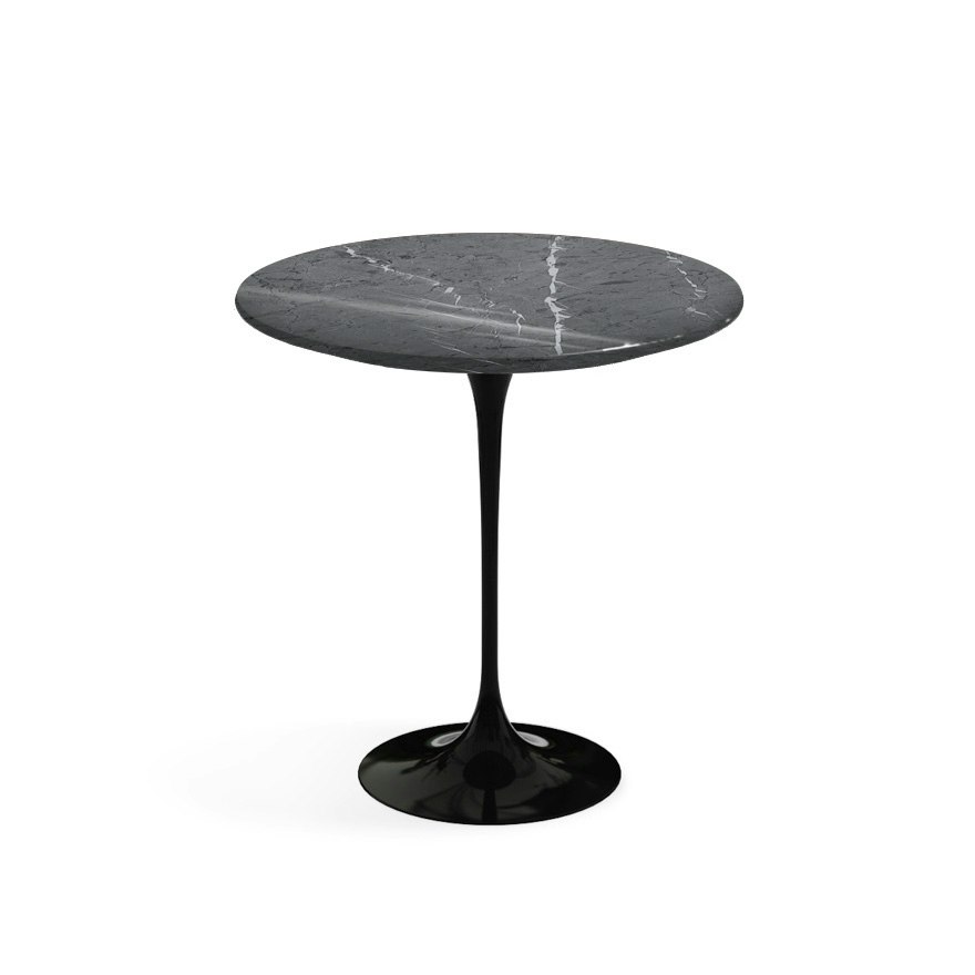 Saarinen Side Table - 20" Round\Grigio Marquina marble,  Shiny finish\Black"