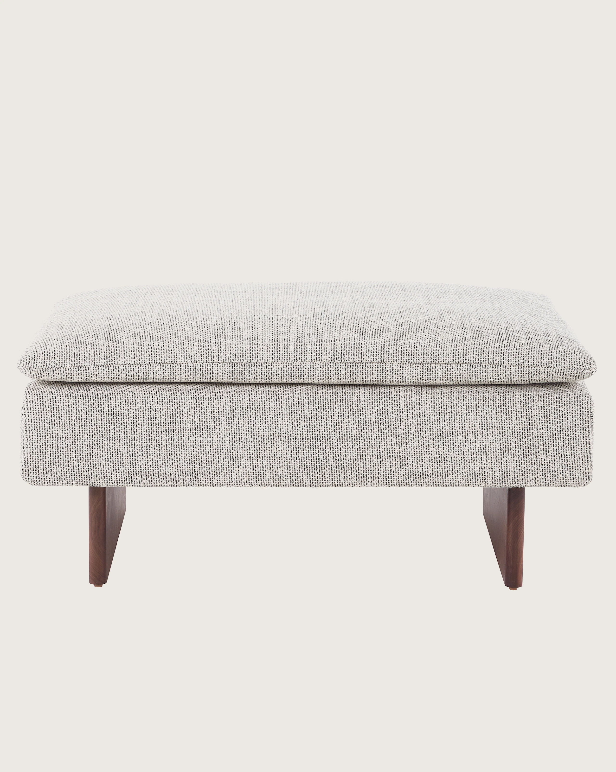 Mantle Ottoman in Capri Stone with Walnut Wood Base.