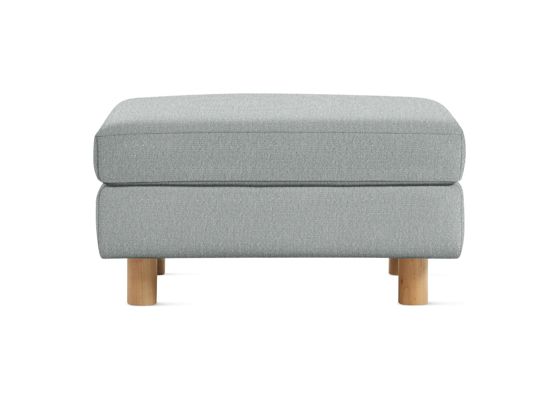 A Lispenard Ottoman in Powder / Oak viewed from the front.