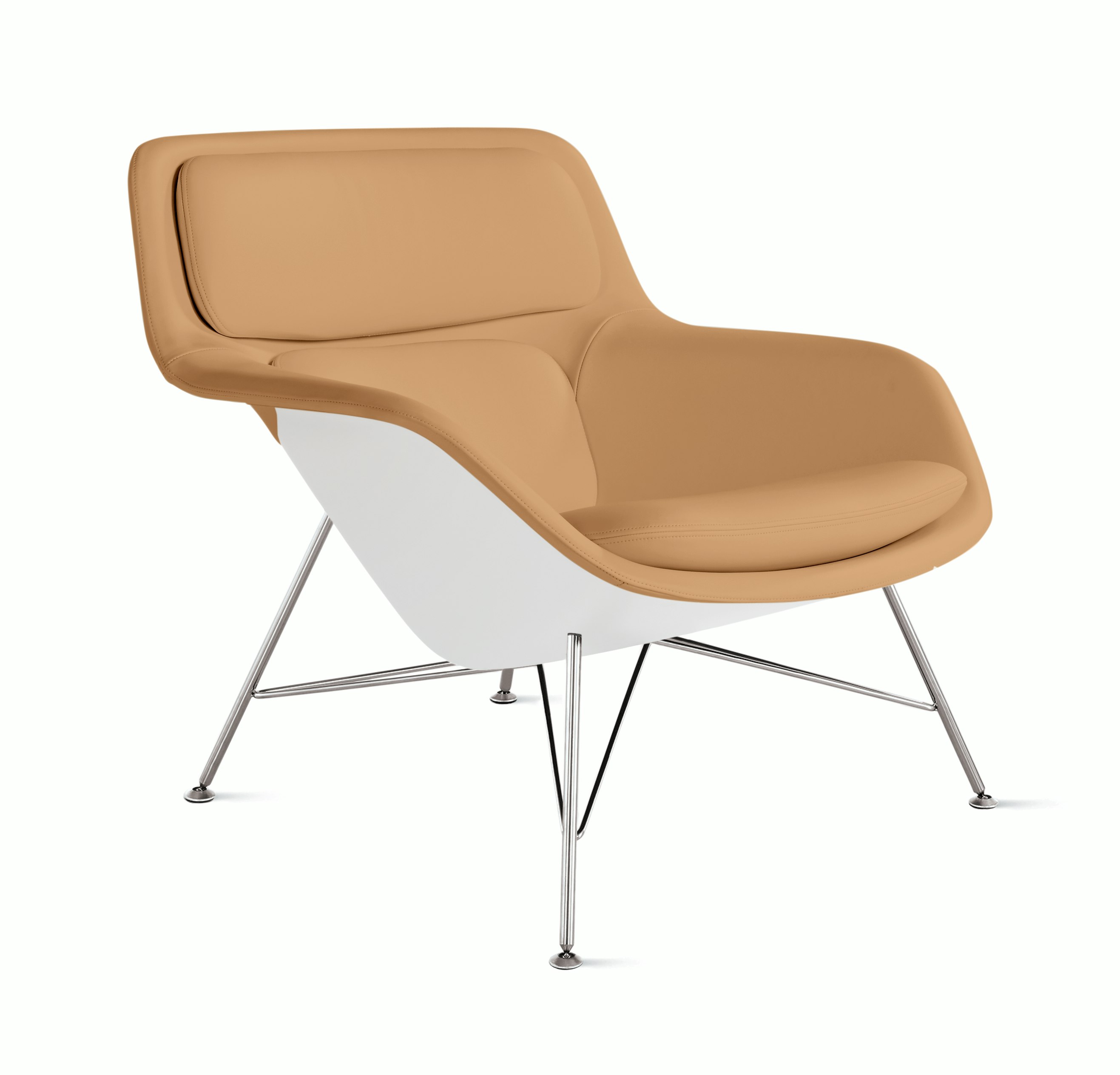 Striad Lounge Chair in Low Back,  Wire Base Trivalent Chrome,  Prone Leather,  Shore with White Shell