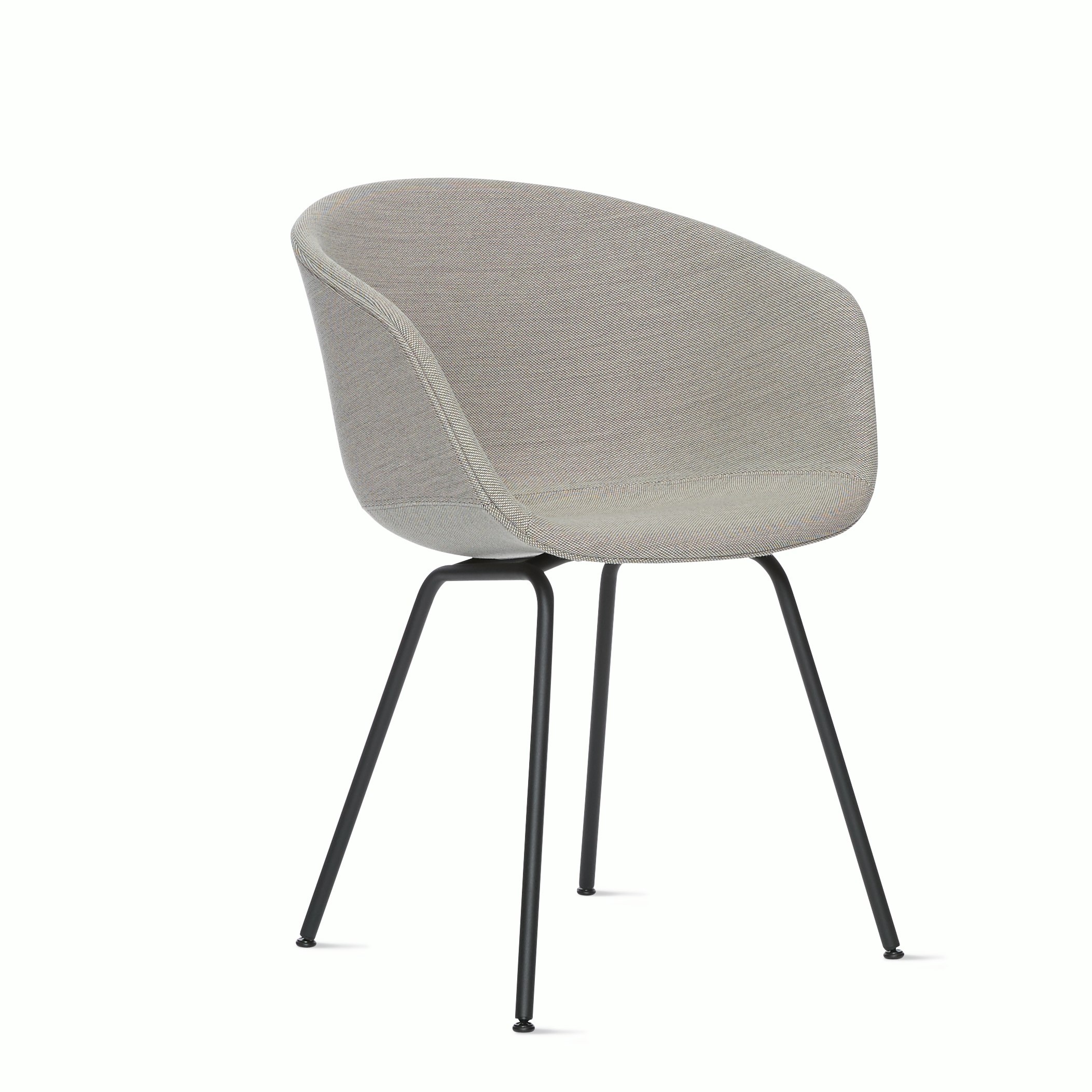 A front angle view of the AAC 27 About A Chair upholstered armchair with a metal base.