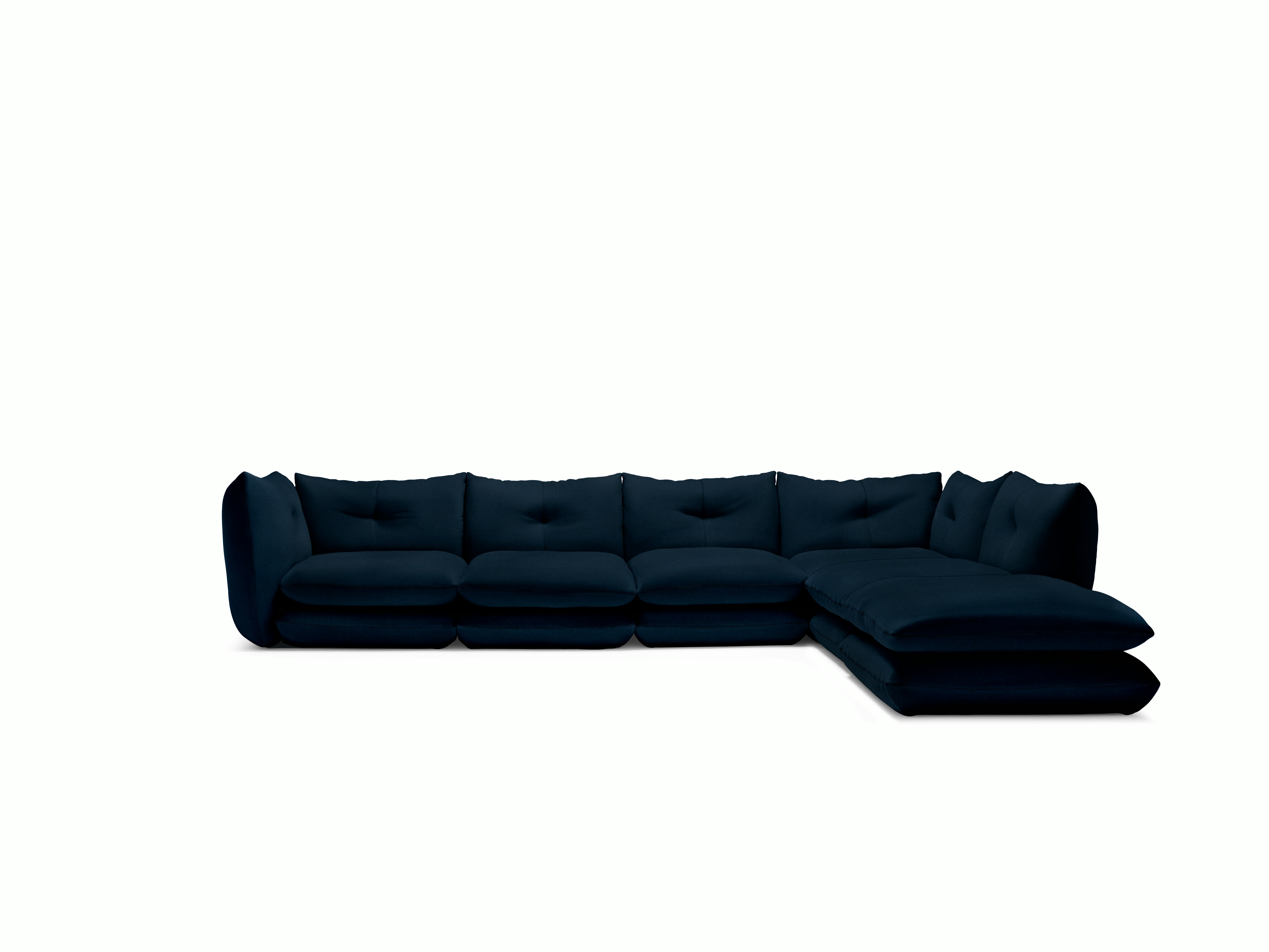 Pillo Sectional -  Right,  Five Seater with Ottoman,  Standard or Deep,  Iseo,  Dark Blue