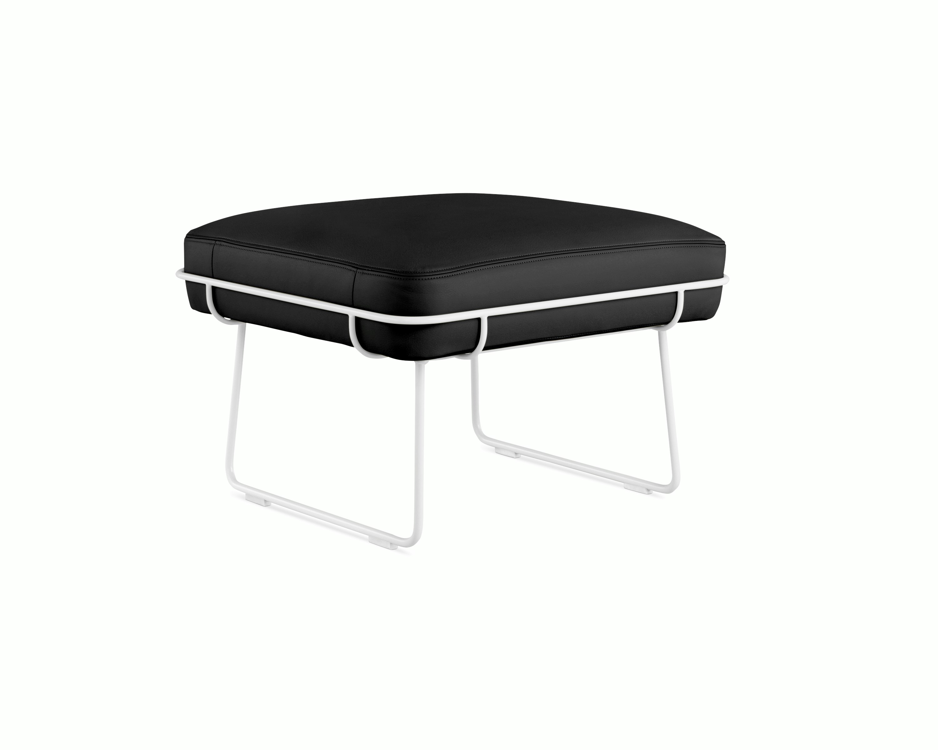Wireframe Ottoman -  Prone Leather,  Obsidian,  White