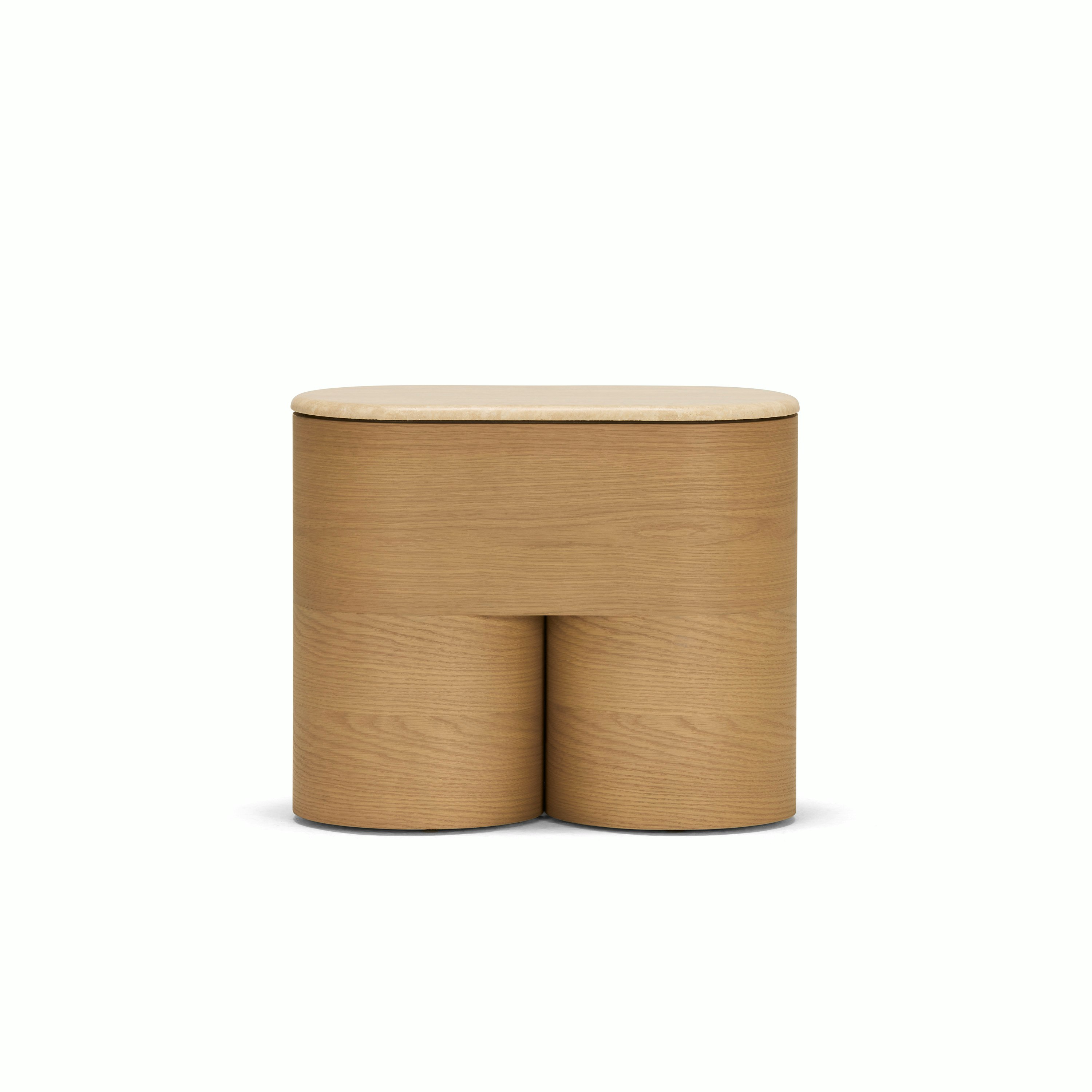 Fin Bedside Table - 1 Drawer Oak, Travertine Natural