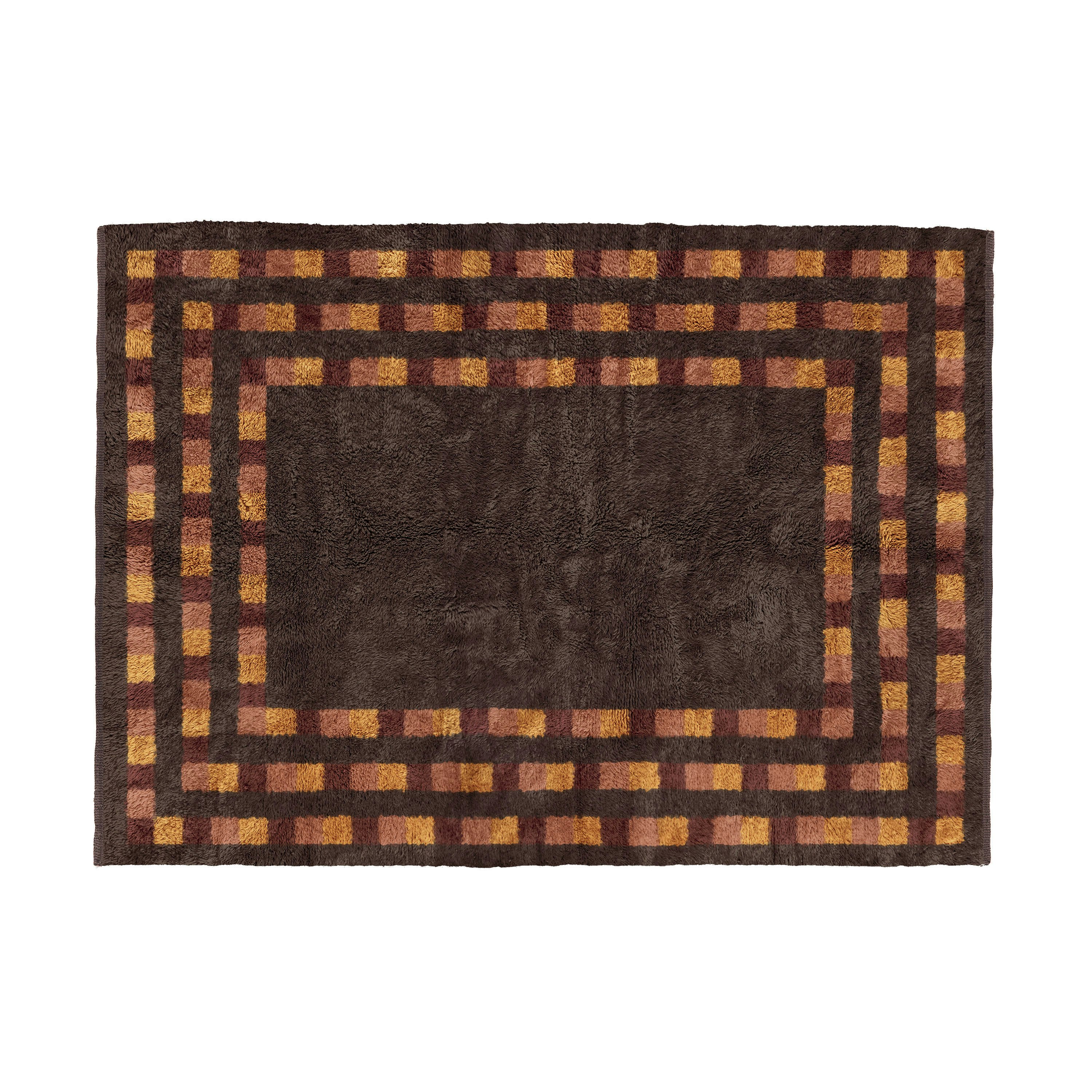 A Ridgeline Knotted Rug in Brown viewed from top.