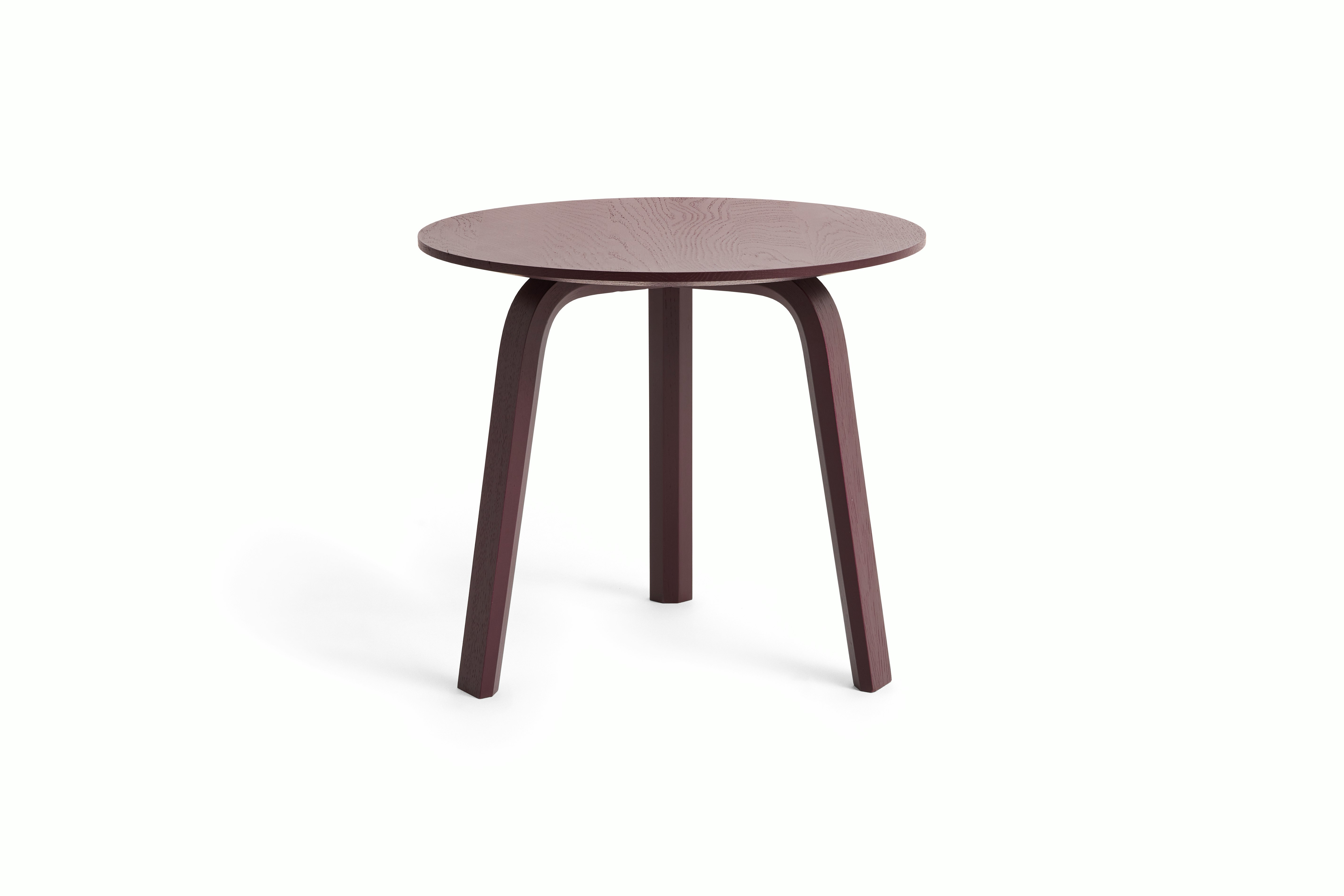 Side table in dark bordeaux finish, front view