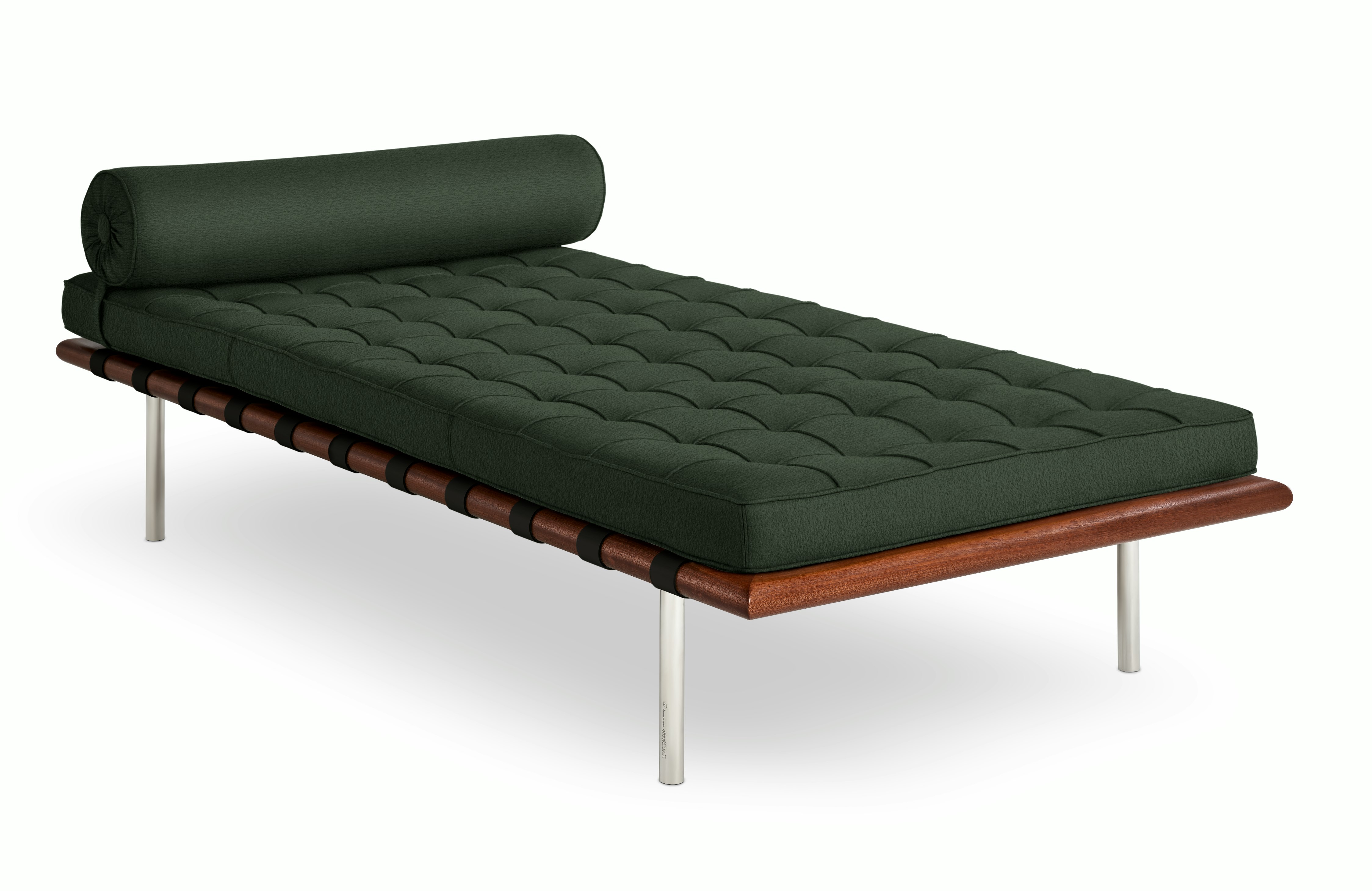 A Barcelona Couch in Deepwoods Chrome viewed from an angle.