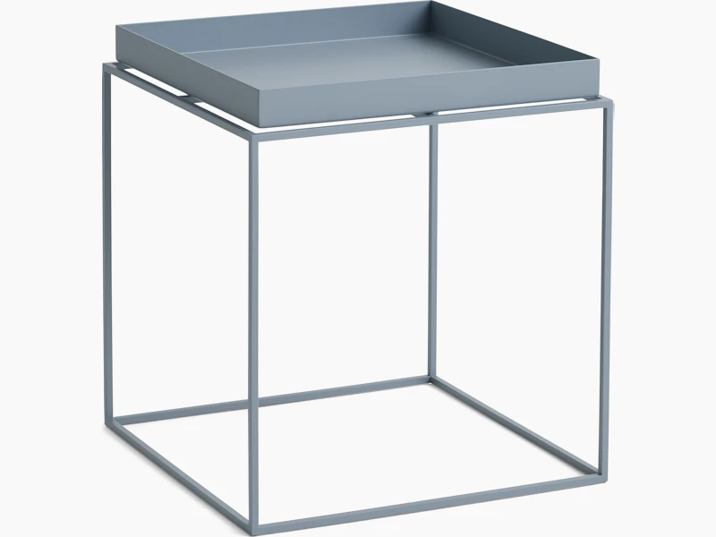 A Tray Side Table in blue viewed from the angle.