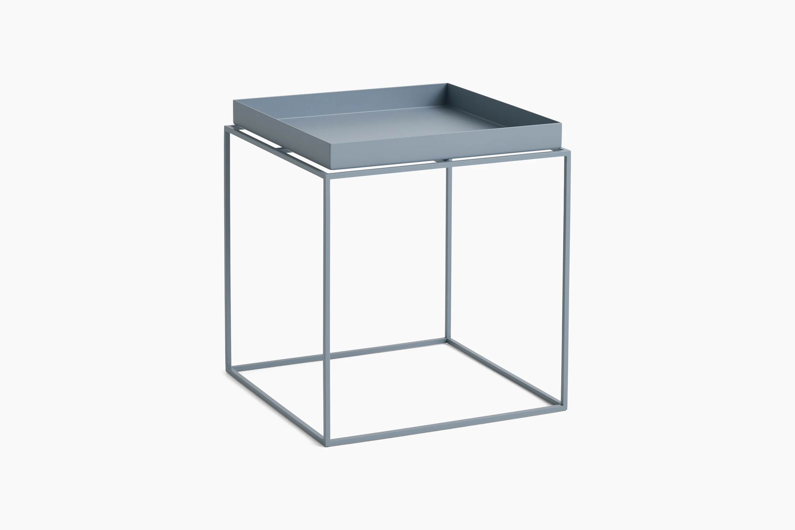 A Tray Side Table in blue viewed from the angle.