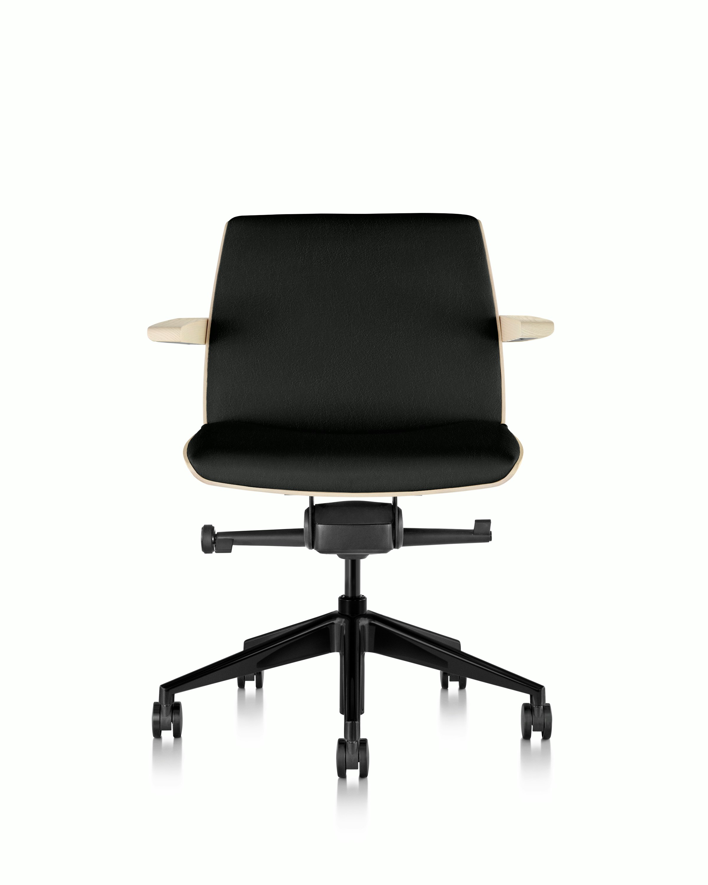 Clamshell Task Chair - Bristol Leather, Black, Ash, Low Back, With Arms