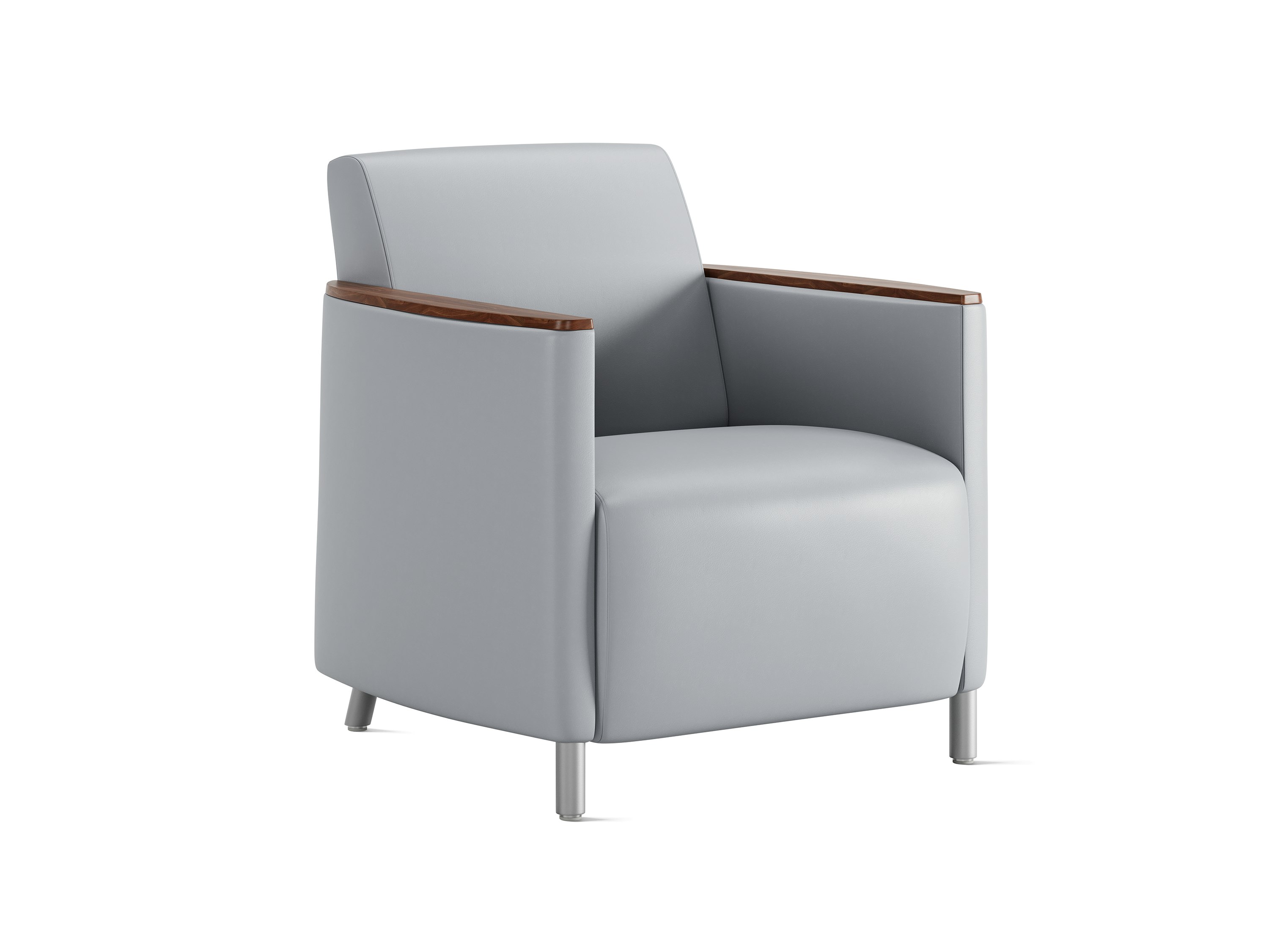 Pamona Armchair, light blue with wooden caps, angle