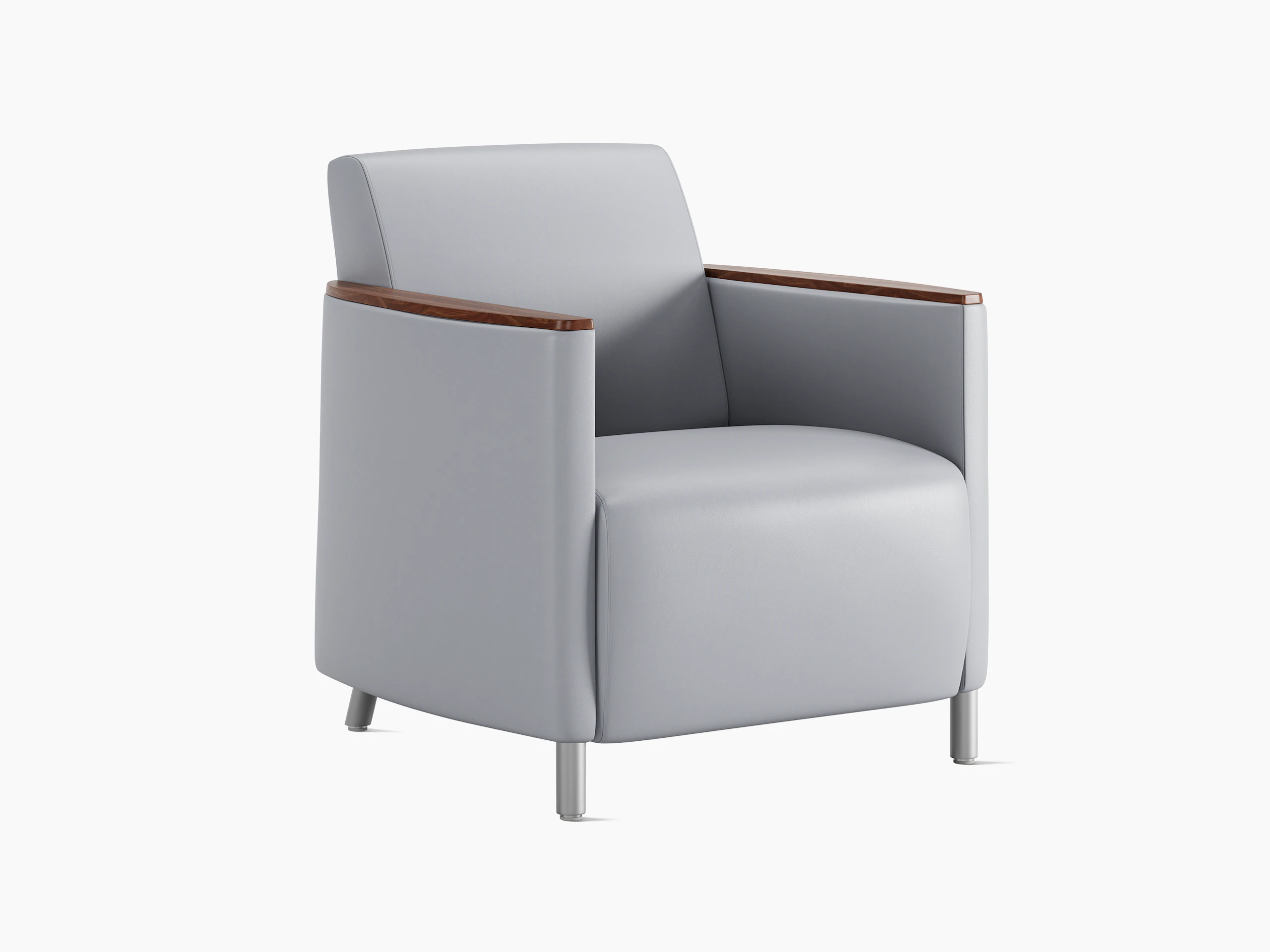 Pamona Armchair, light blue with wooden caps, angle