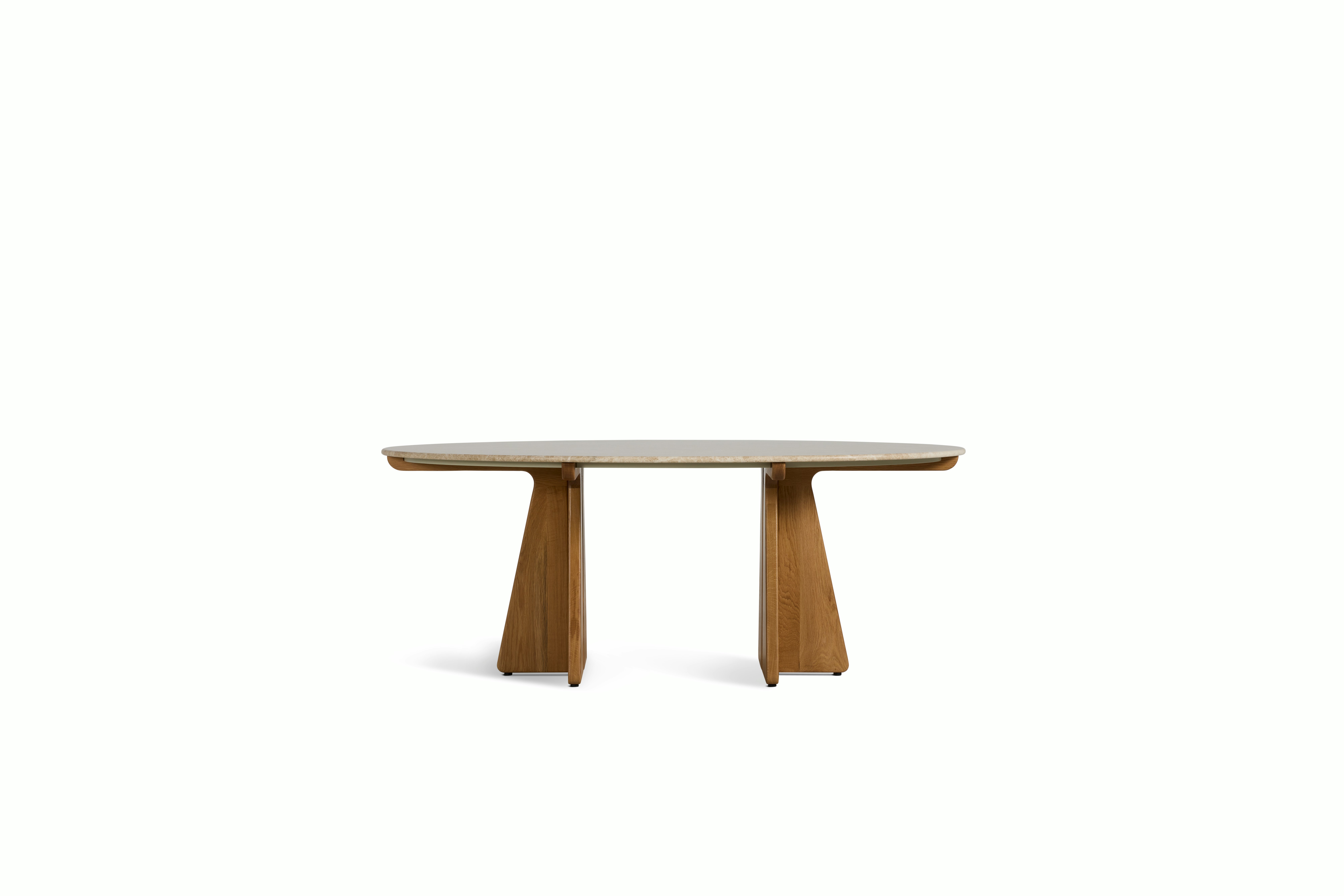 Pinna Dining Table - Oval, 75 Inch, Emperador Light, White Oak