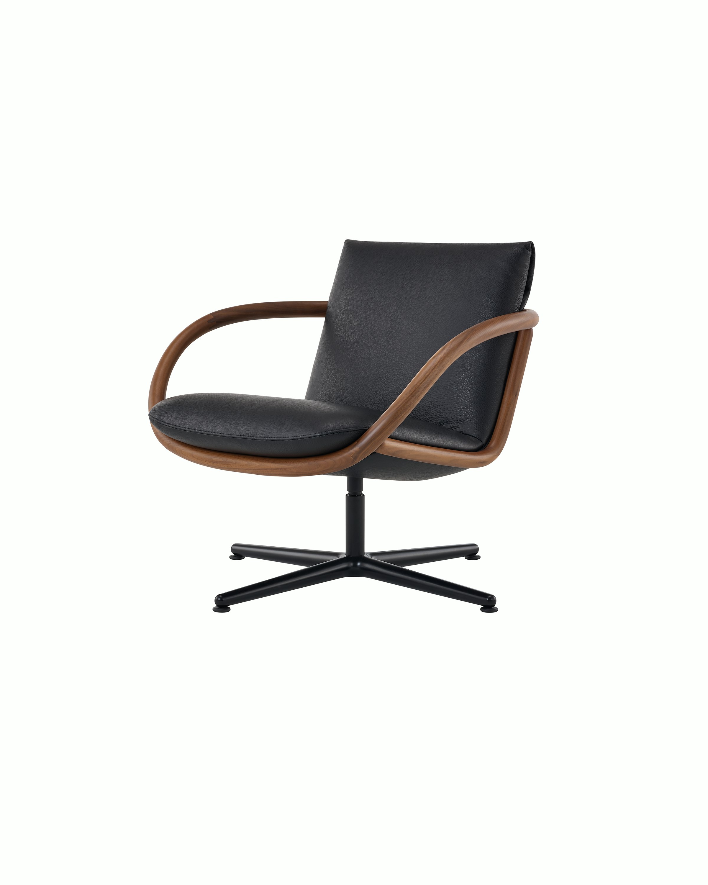 Full Loop Lounge Chair in Walnut and Black Leather with black base.