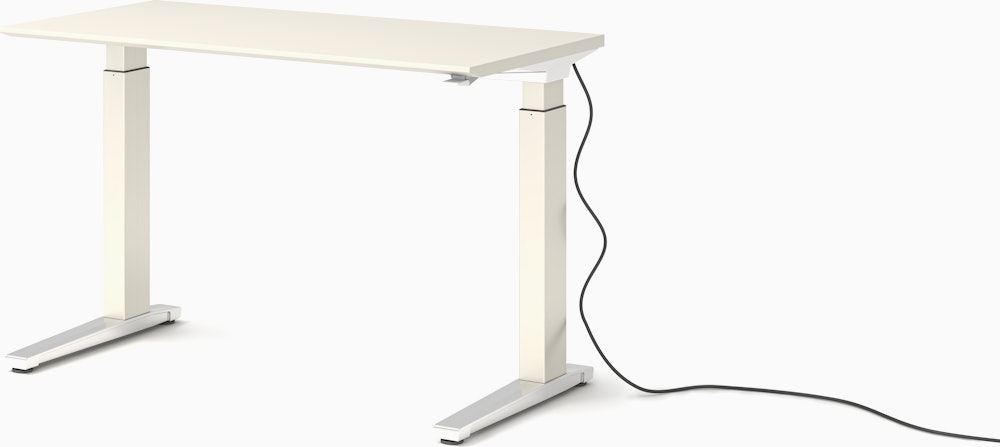 Renew Sit-To-Stand Desk - 23x46,  White Laminate,  White,  Polished Aluminum,  Standard Power