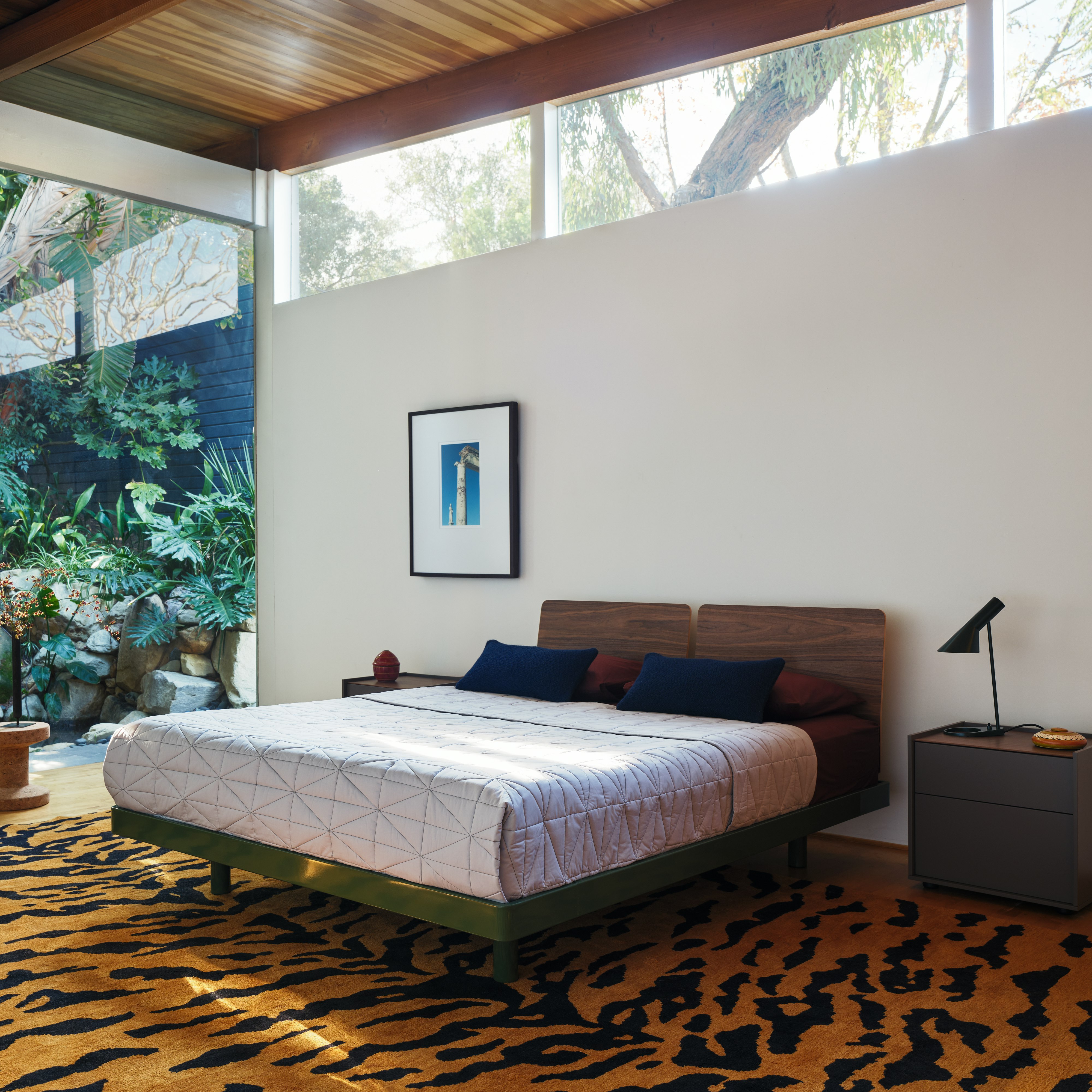 Michel Bed in Forest and Walnut in a bedroom