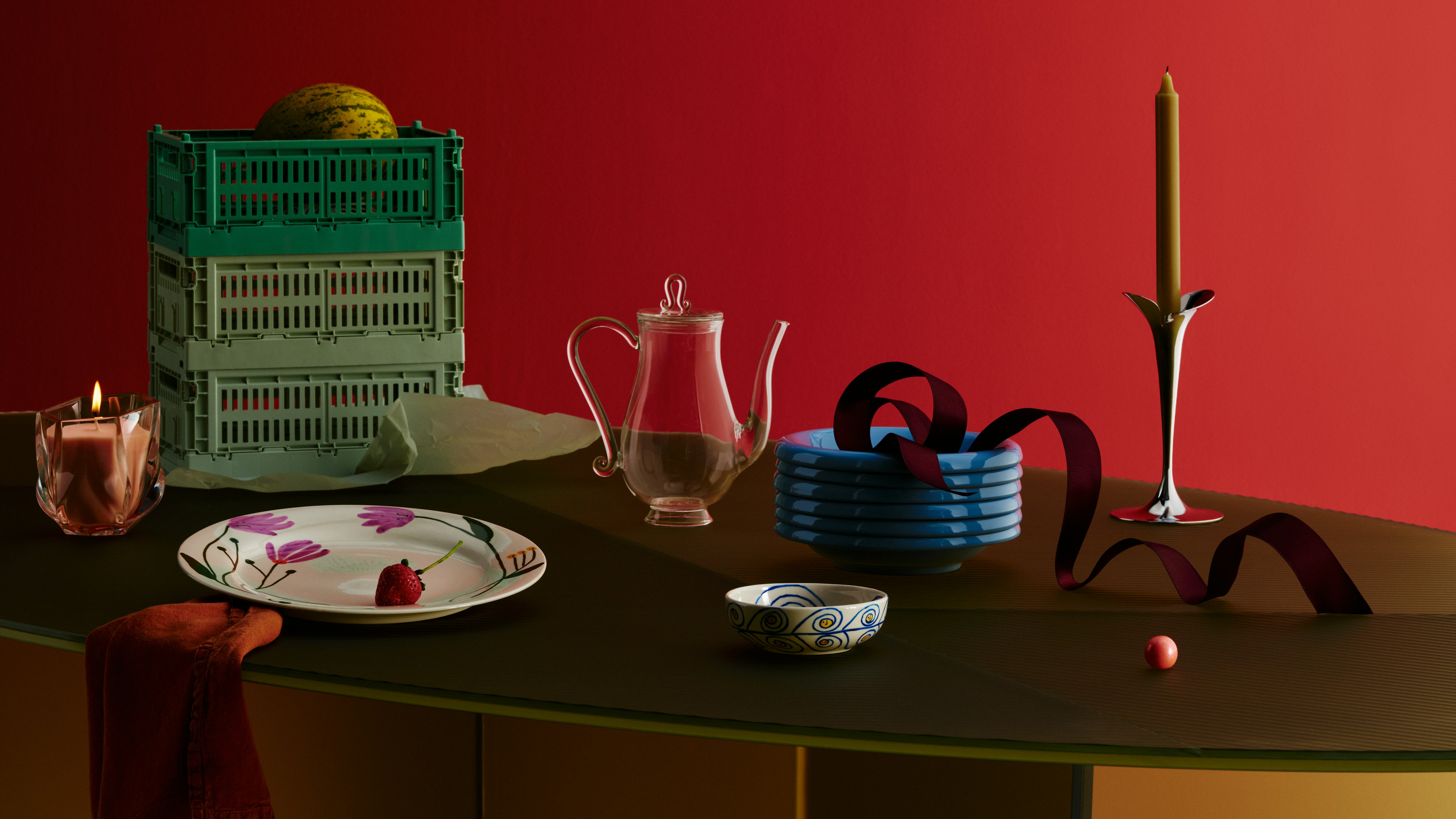 A grouping of holiday gifts on a dining table