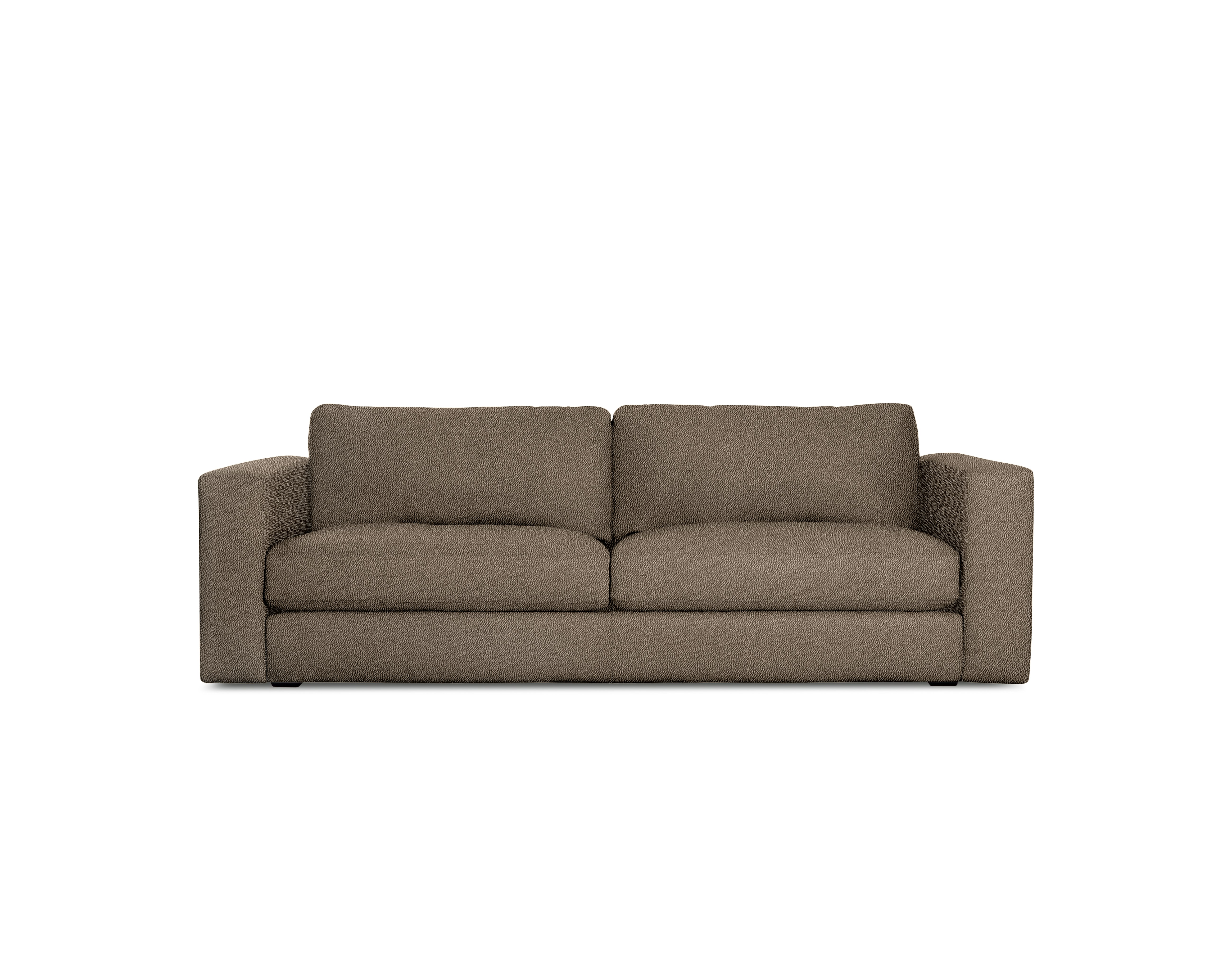 A Reid Sofa in Turf Ash Brown viewed from the front.
