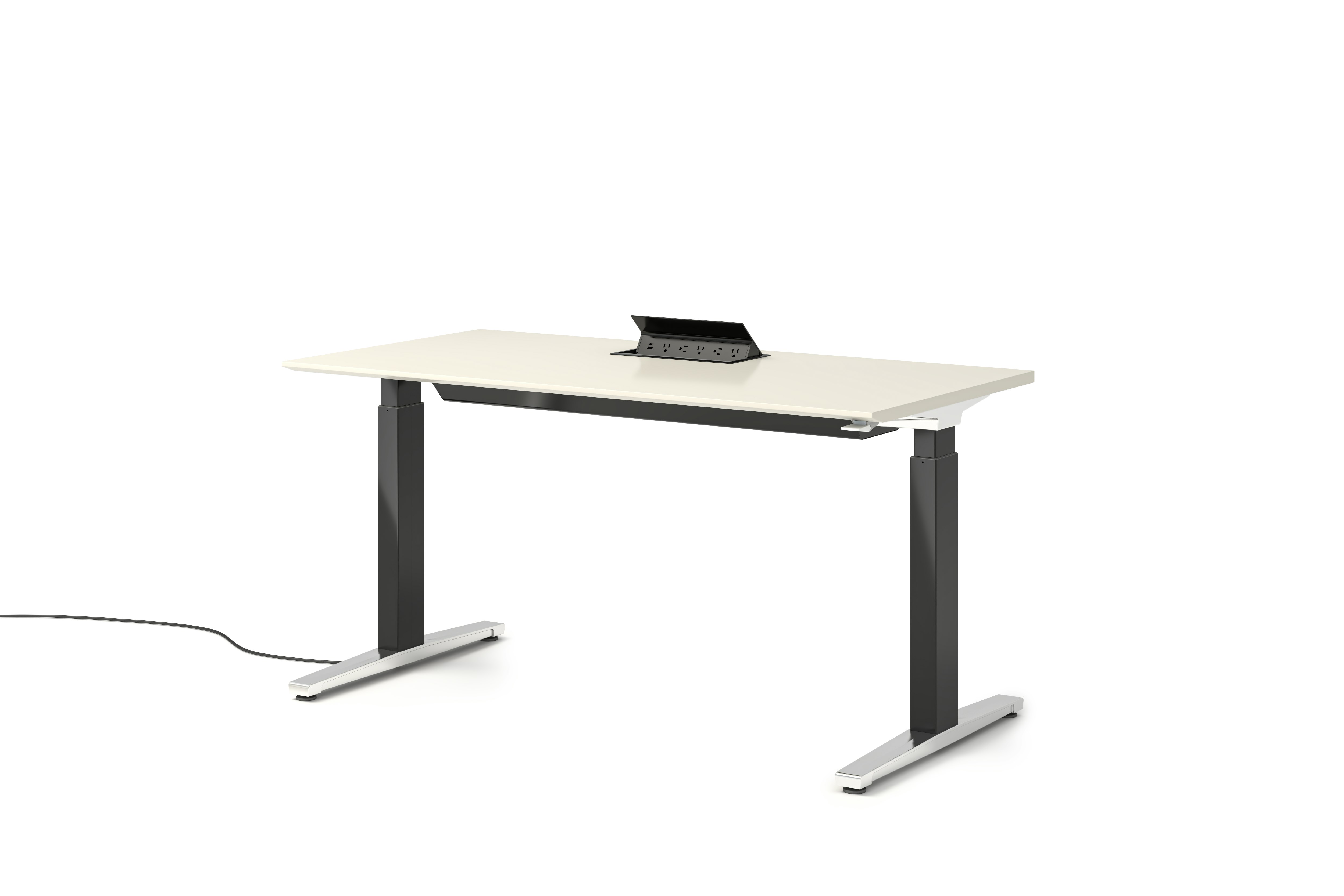 Renew S2S Embedded Power Desk - Standard,  29 x 58,  Laminate White,  Graphite Satin / Polished Aluminum,  Integrated Cord Management,  Hidden Power,  Standard,  T Leg
