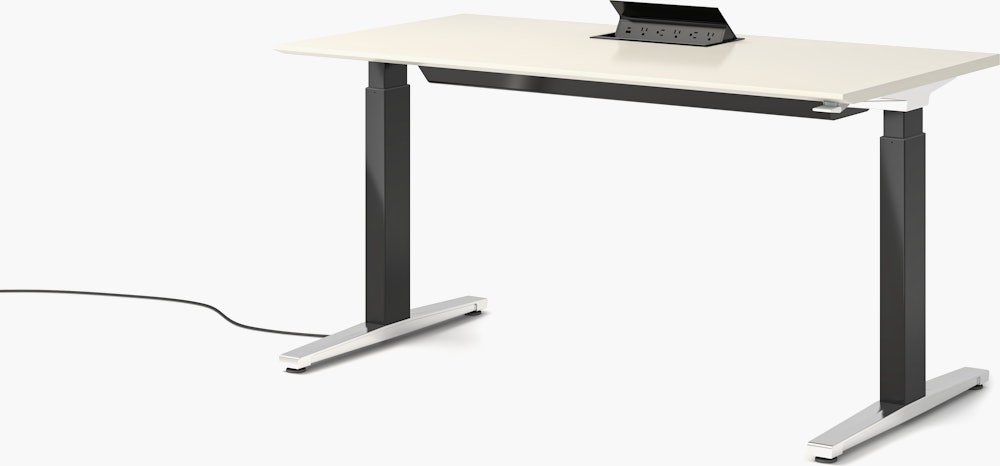 Renew S2S Embedded Power Desk - Standard,  29 x 58,  Laminate White,  Graphite Satin / Polished Aluminum,  Integrated Cord Management,  Hidden Power,  Standard,  T Leg