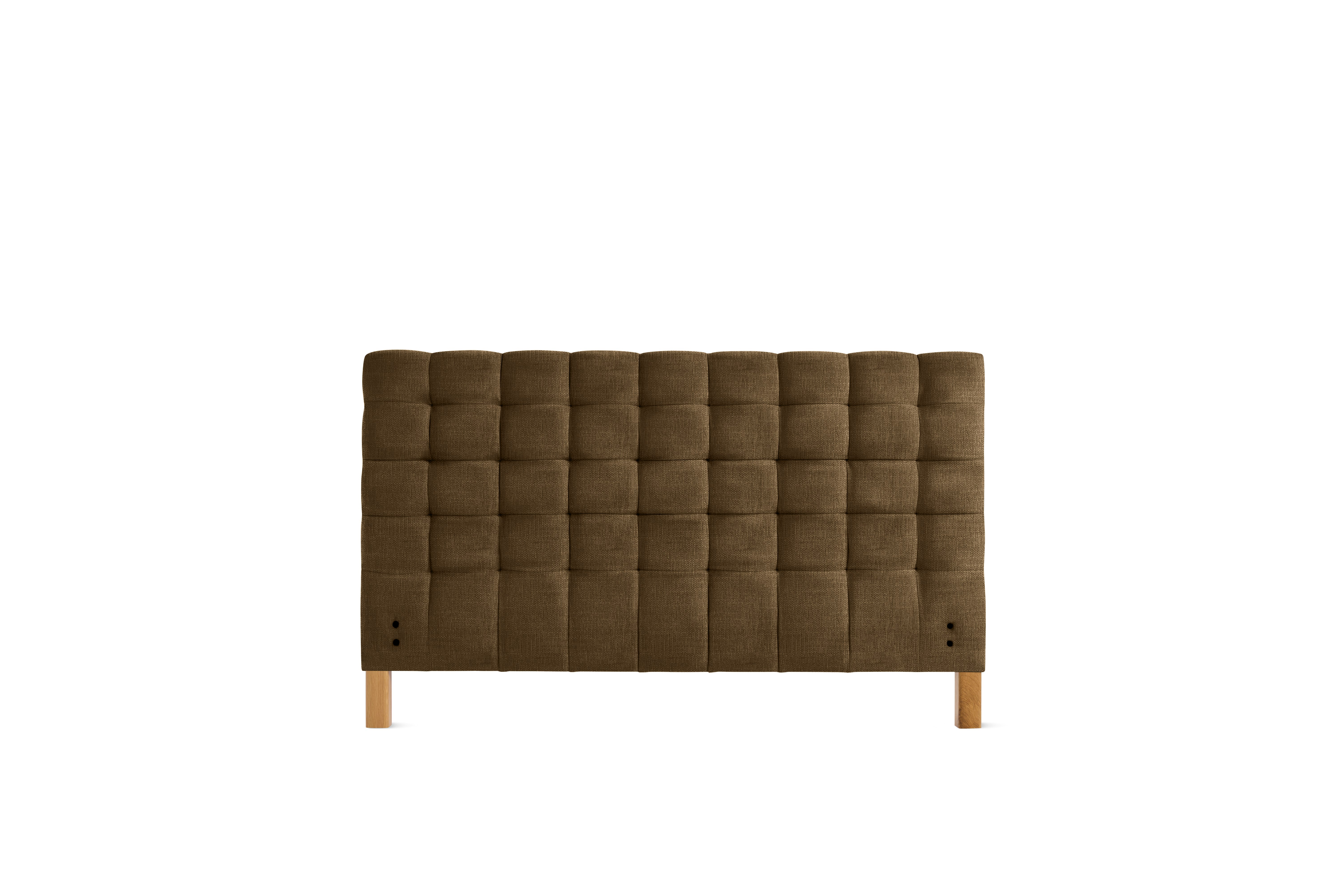 A Madeleine Headboard in Crypton Robusta, Walnut, Oak viewed from the front.