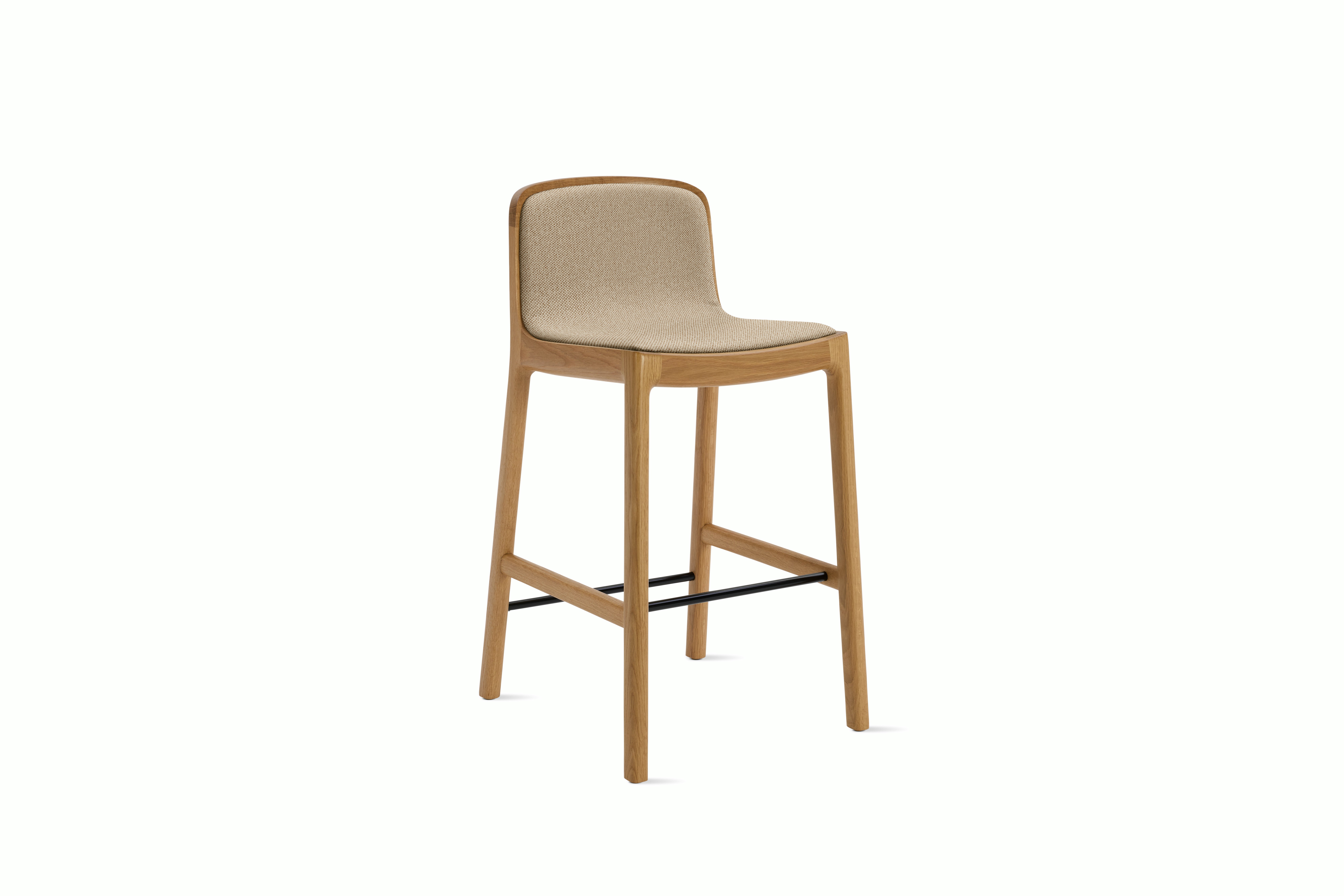 A Lijn Stool in Basket Oak viewed from an angle.