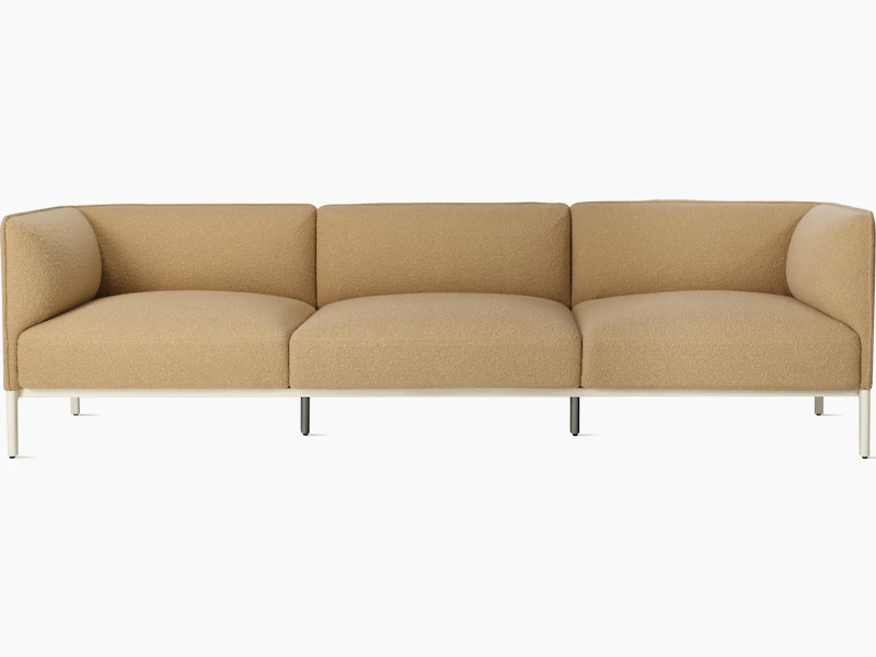 Front view Boucle Mimo 3 seat sofa on white background.