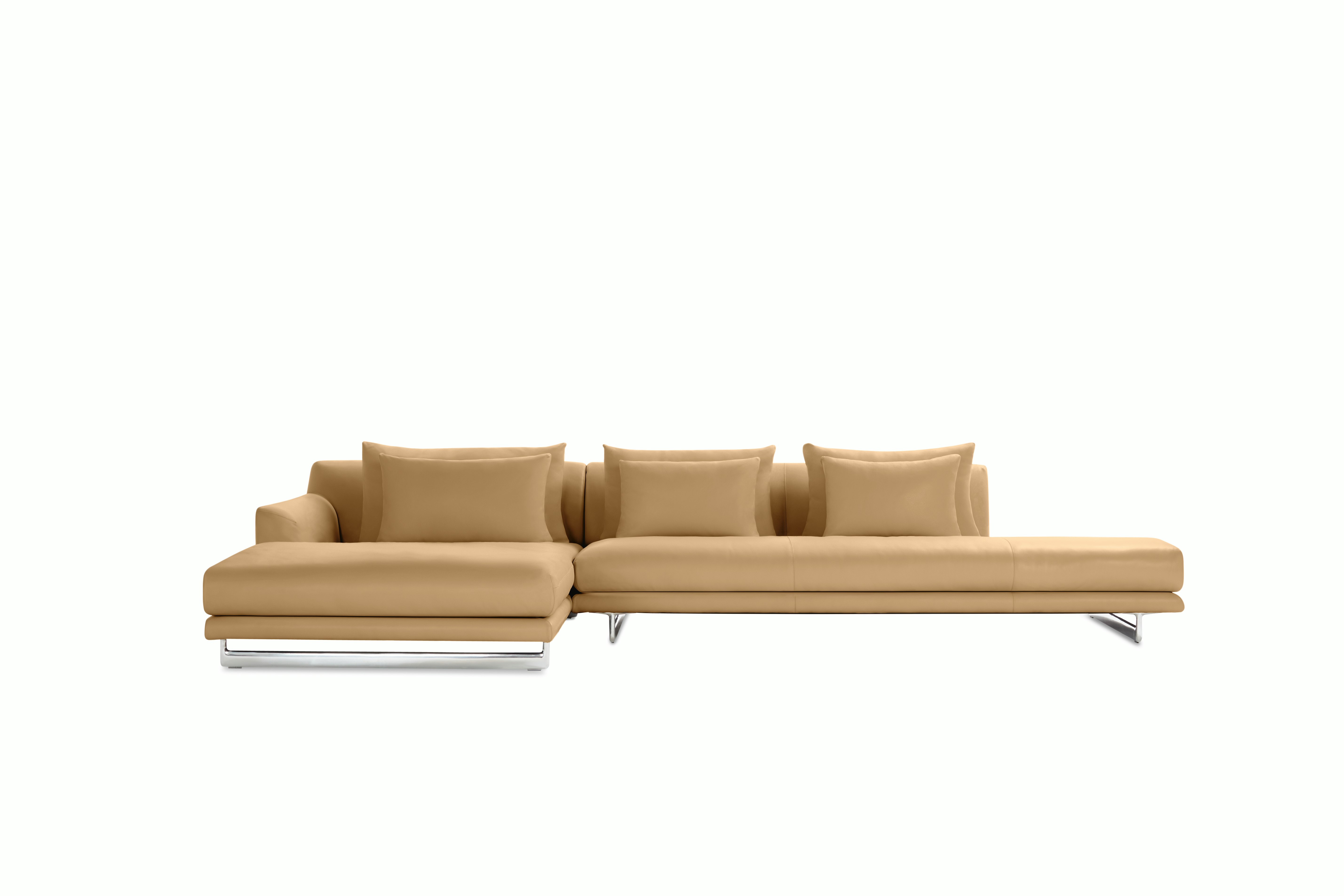 A sand Lecco Open Sectional with Chaise viewed from the front