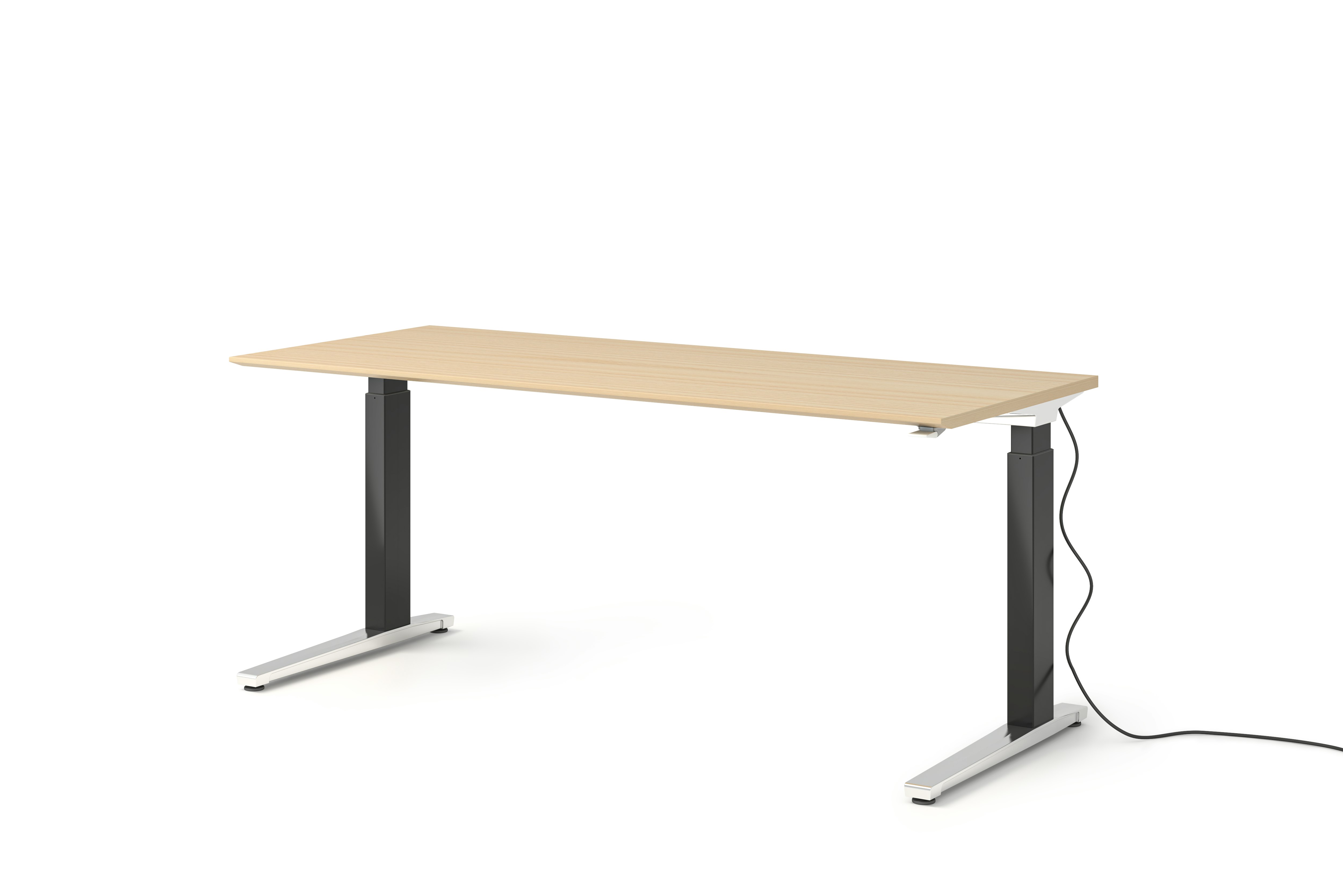 Renew Sit-To-Stand Desk - 29x70,  Veneer White Ash,  Graphite Satin,  Polished Aluminum,  Standard Power