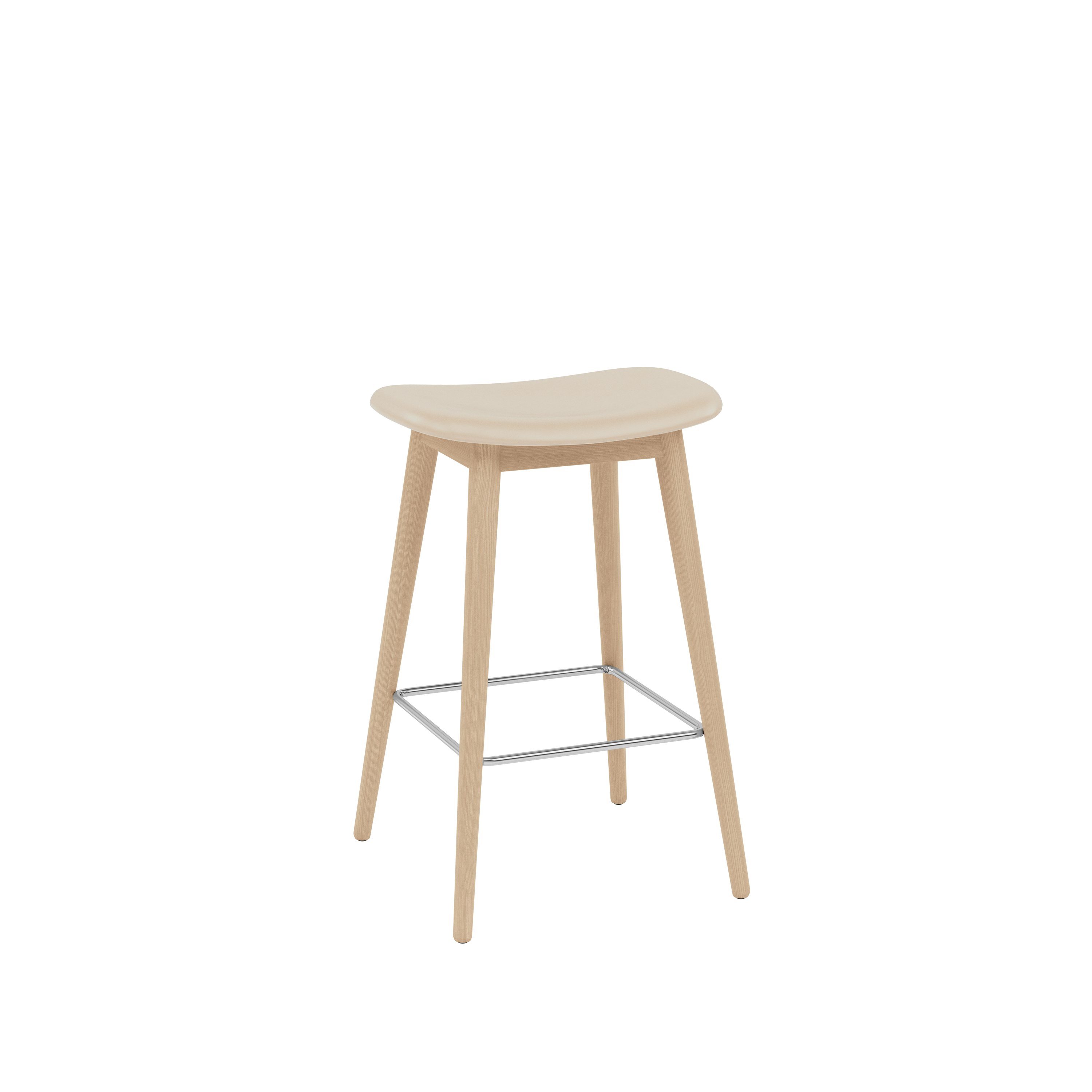 Fiber Backless Counter Stool - Wood, Refine Leather, Cream, Oak