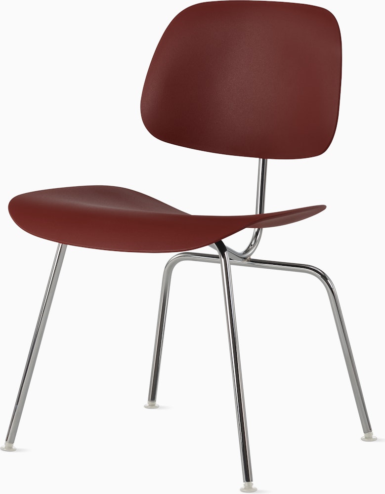 Eames Molded Plastic Dining Chair (EC-127) - Side Chair, Non Upholstered, Brick Red, Trivalent Chrome