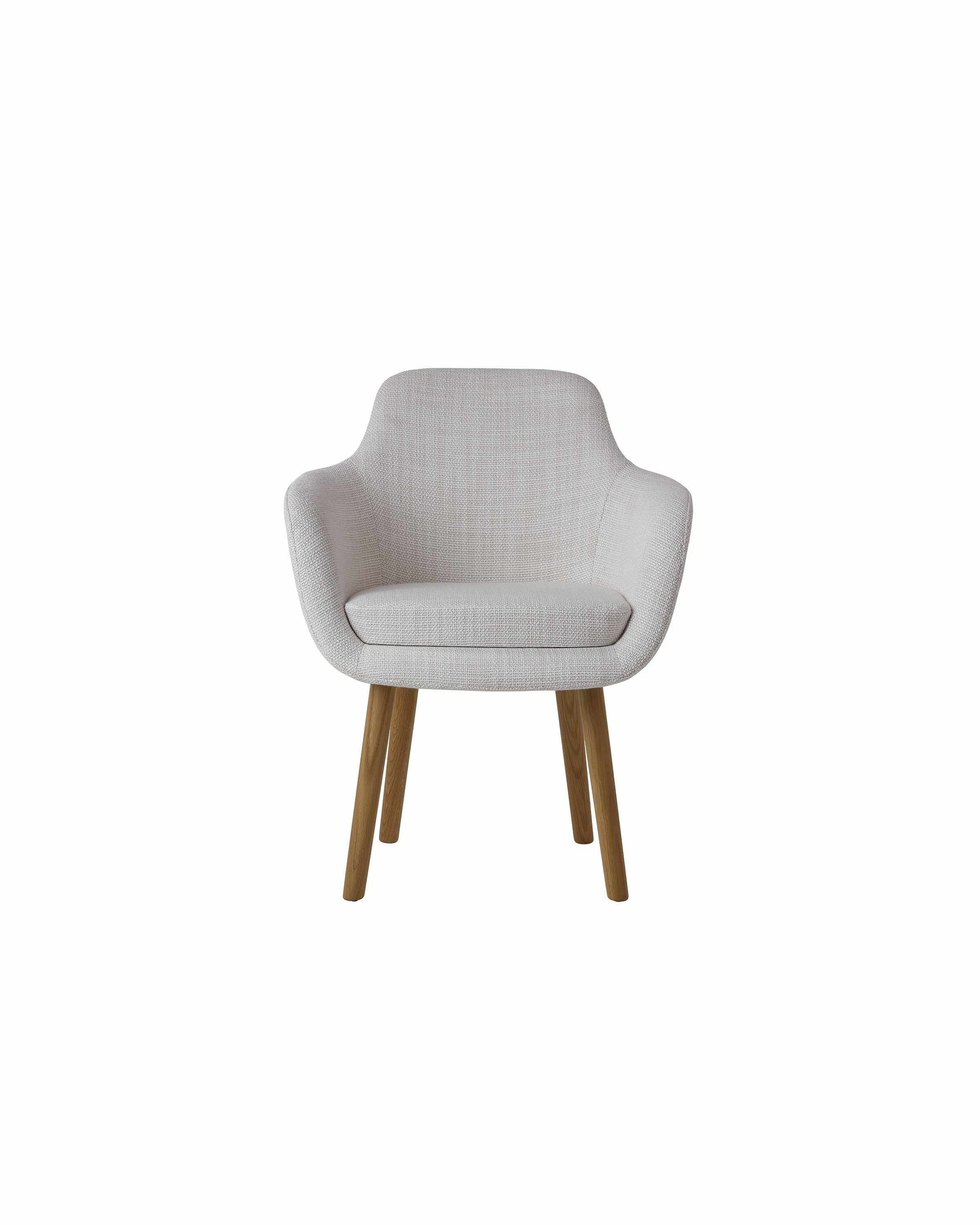 Saiba Side Chair by Naoto Fukasawa for Geiger in Natural Oak with Capri in Show upholstery, front view on a white sweep.